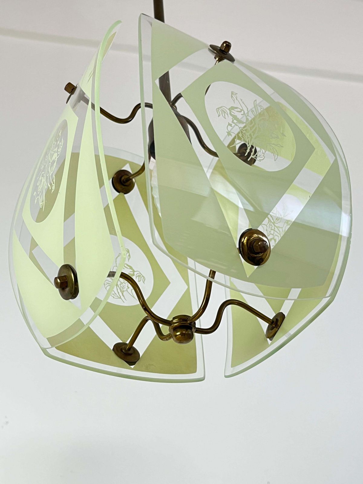 Chandelier In Murano Glass And Brass, In The Style Of Pietro Chiesa, 1950s photo Lighting