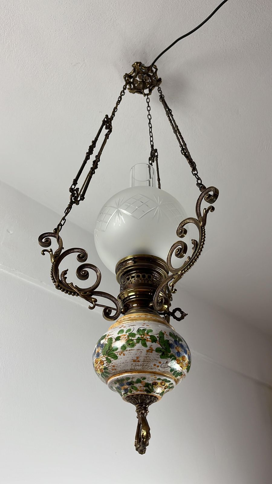 Bronze, Ceramic And Glass Chandelier, Italy, 1950s photo furniture