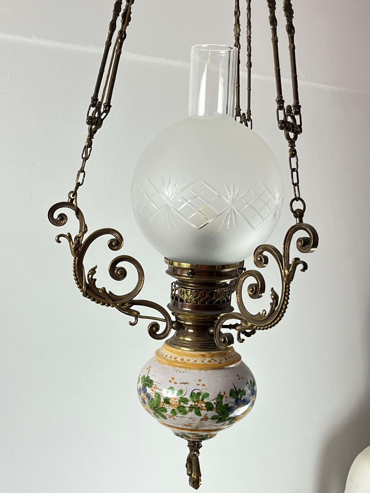 Bronze, Ceramic And Glass Chandelier, Italy, 1950s photo buy