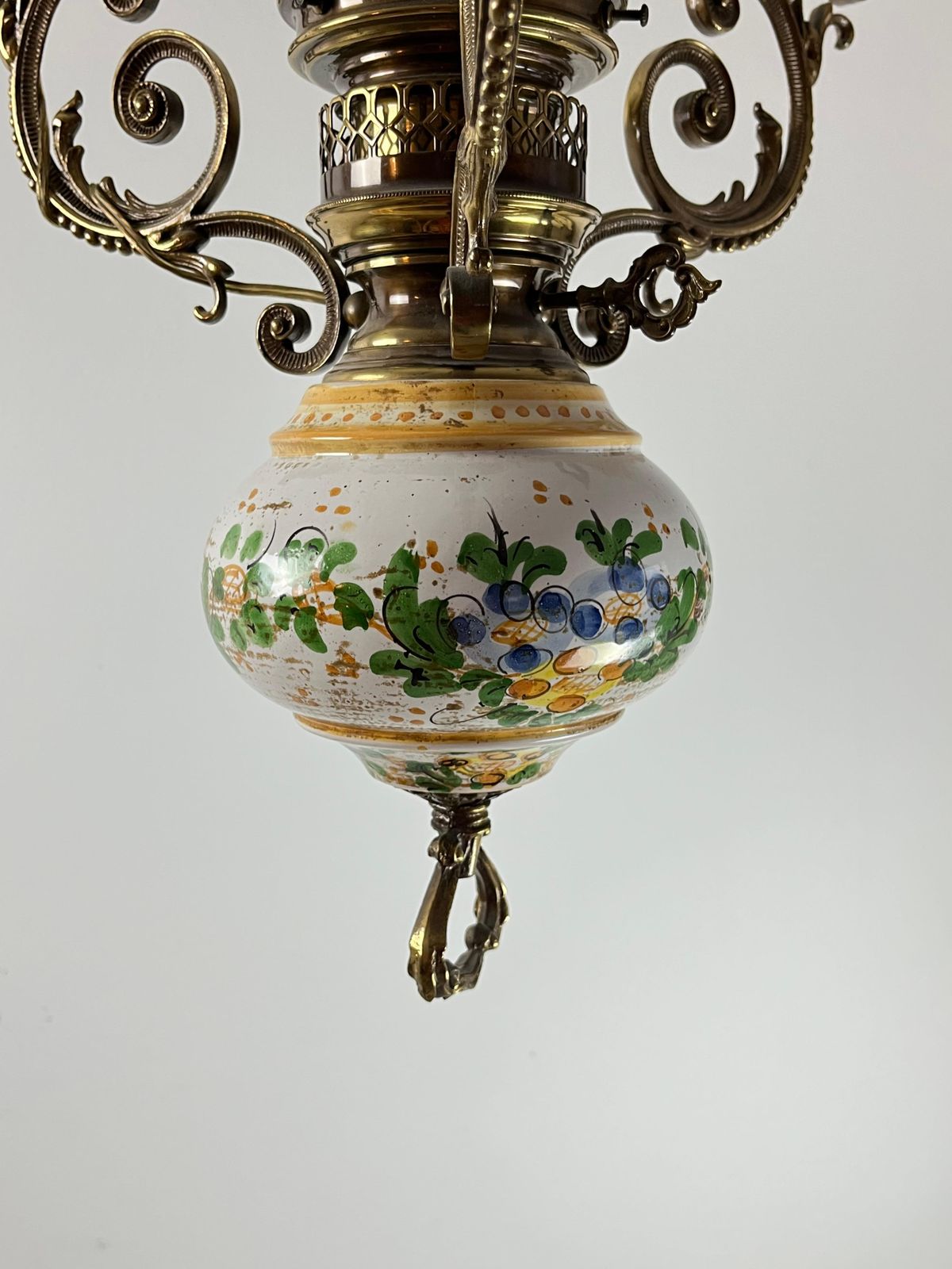 Bronze, Ceramic And Glass Chandelier, Italy, 1950s photo vintage
