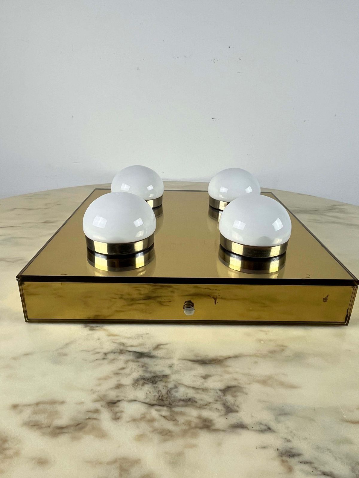 717.0 4 Light Ceiling Lamp Golden Mirror  Mid Century 1960s Italian Design photo