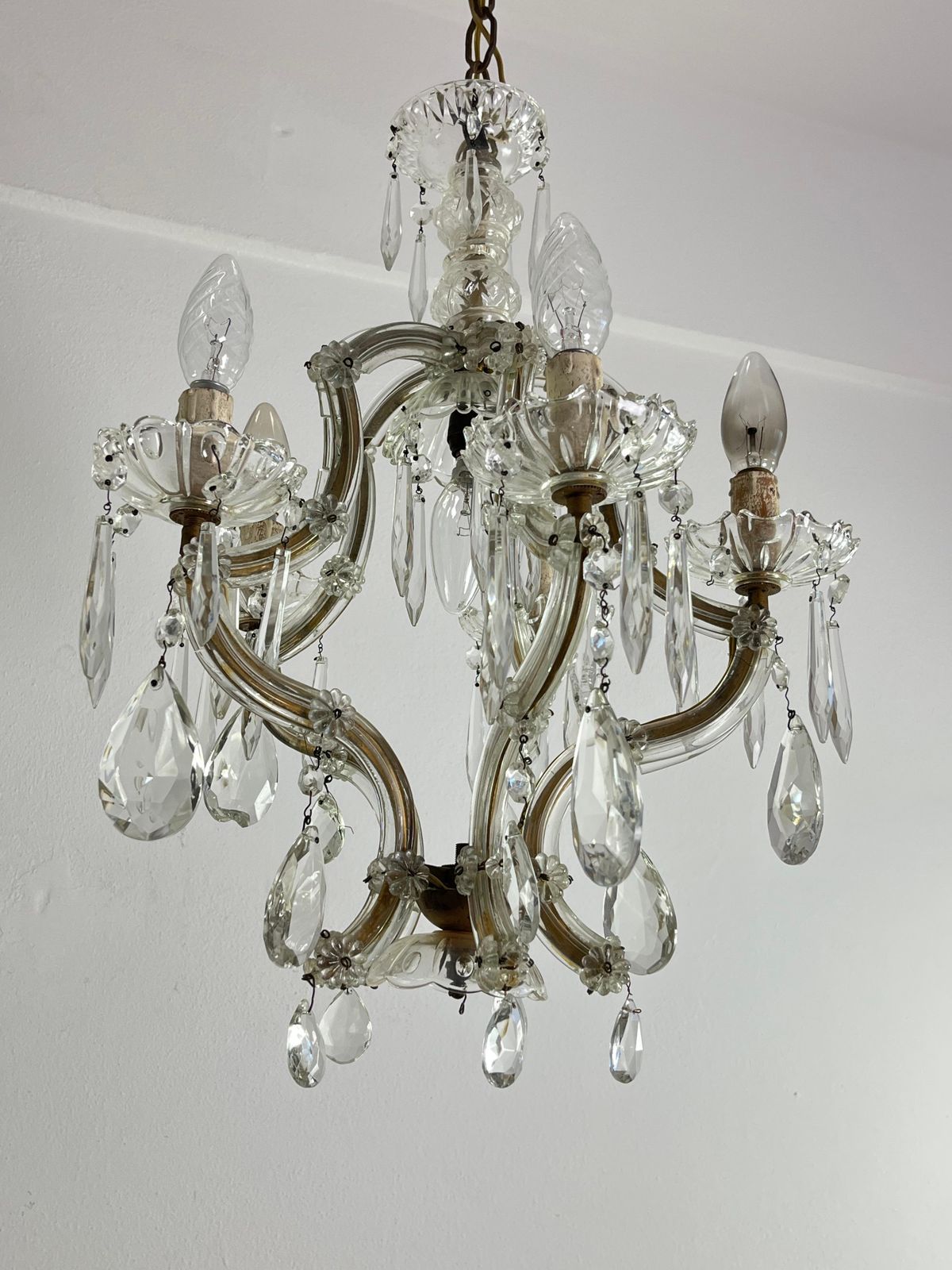 Antique Italian 5 Light Mid Century Crystal Chandelier, 1950s photo furniture