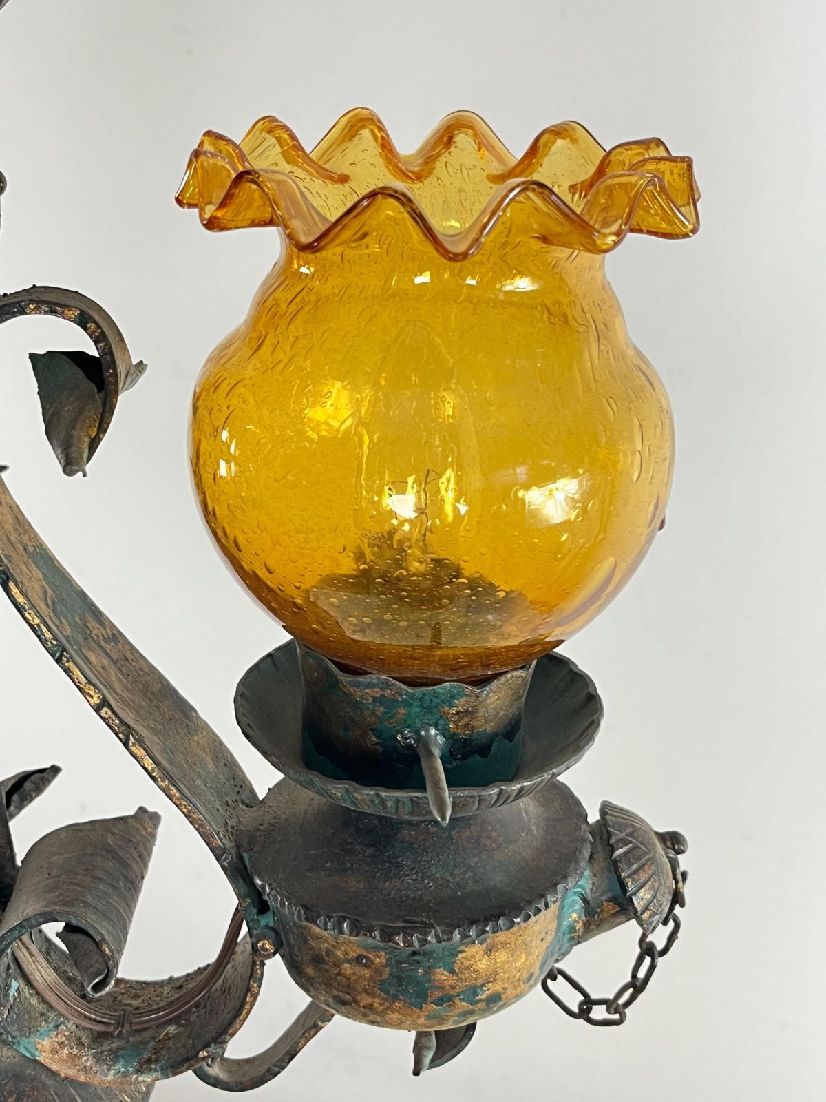 Mid Century Brutalist Iron And Glass Chandelier  1960s photo vinterior