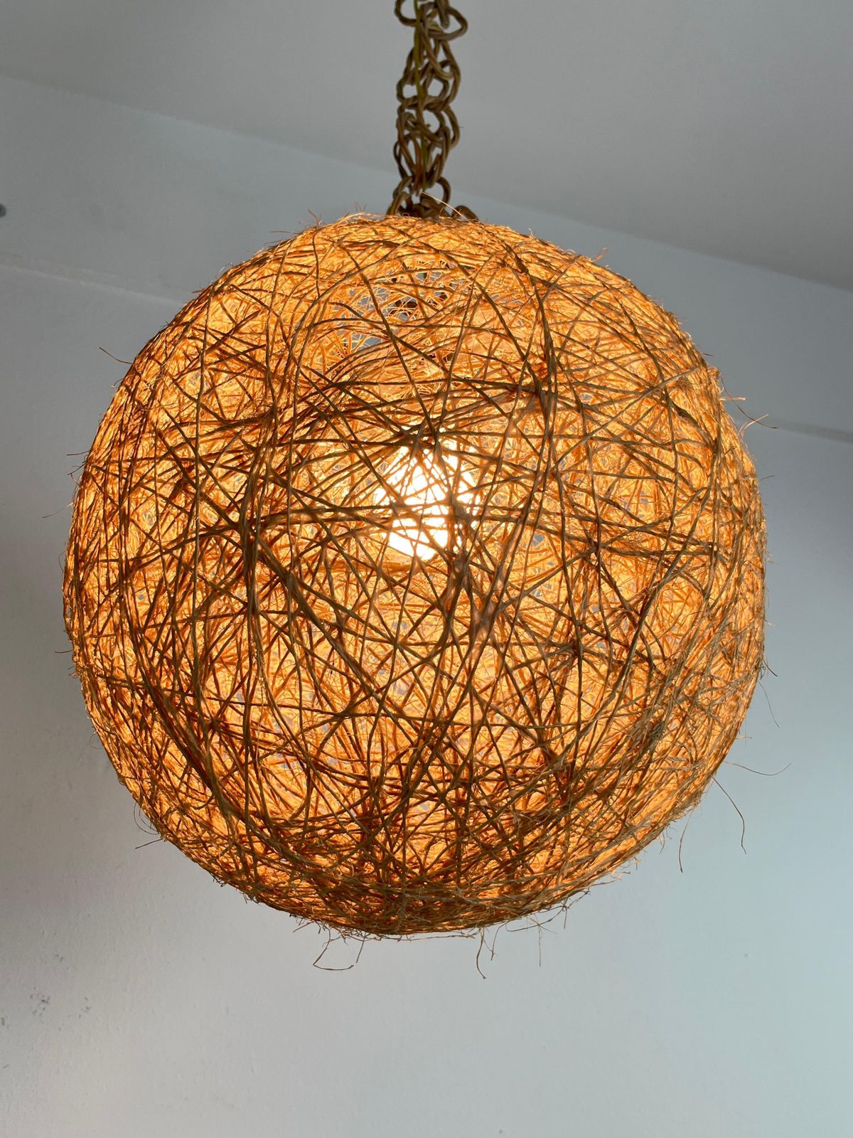 Mid Century Italian Twine And Rattan Chandelier, 1960s photo furniture