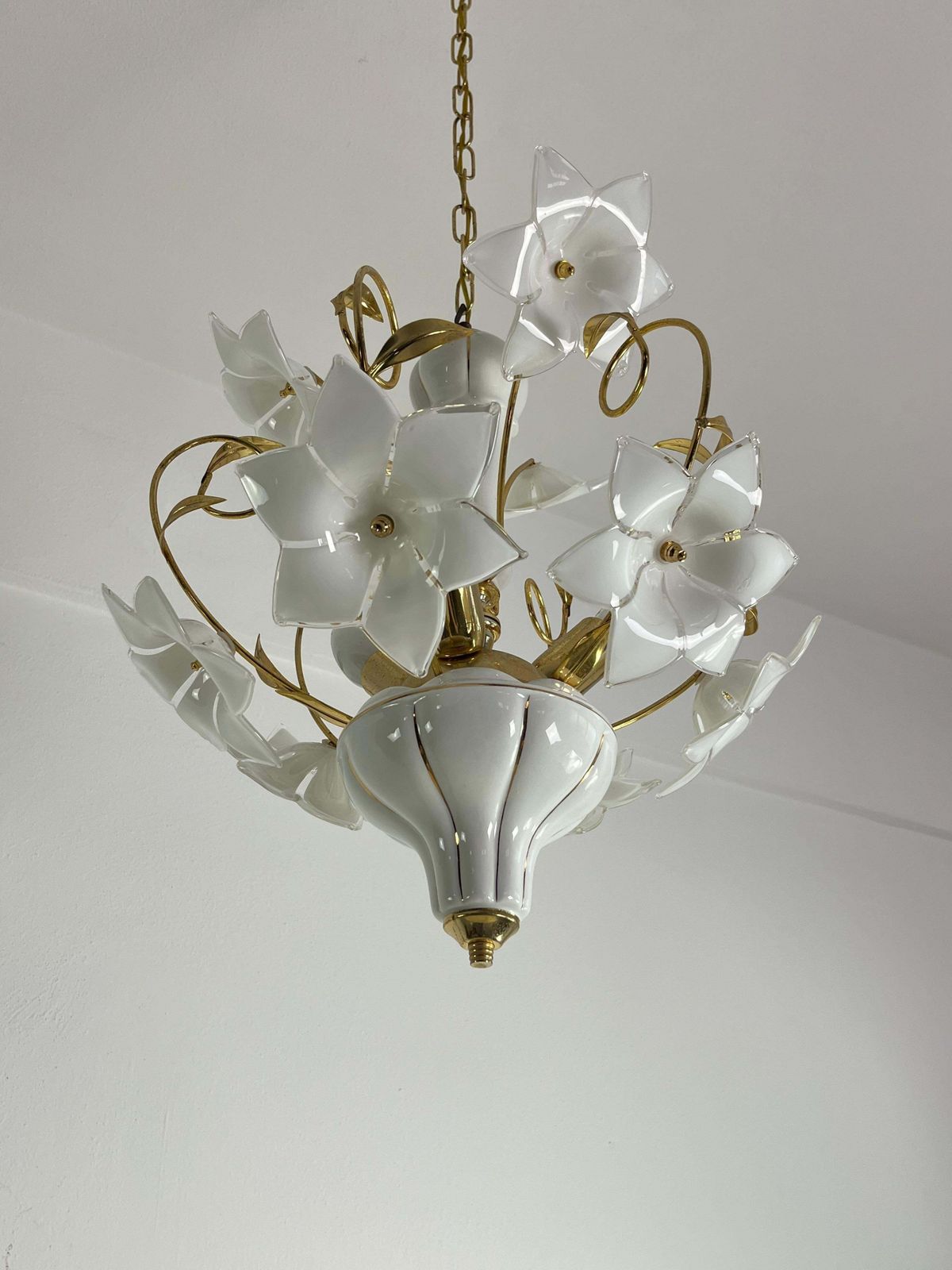 3 Light Venetian Chandelier With Murano Glass Flowers, 1970s photo furniture