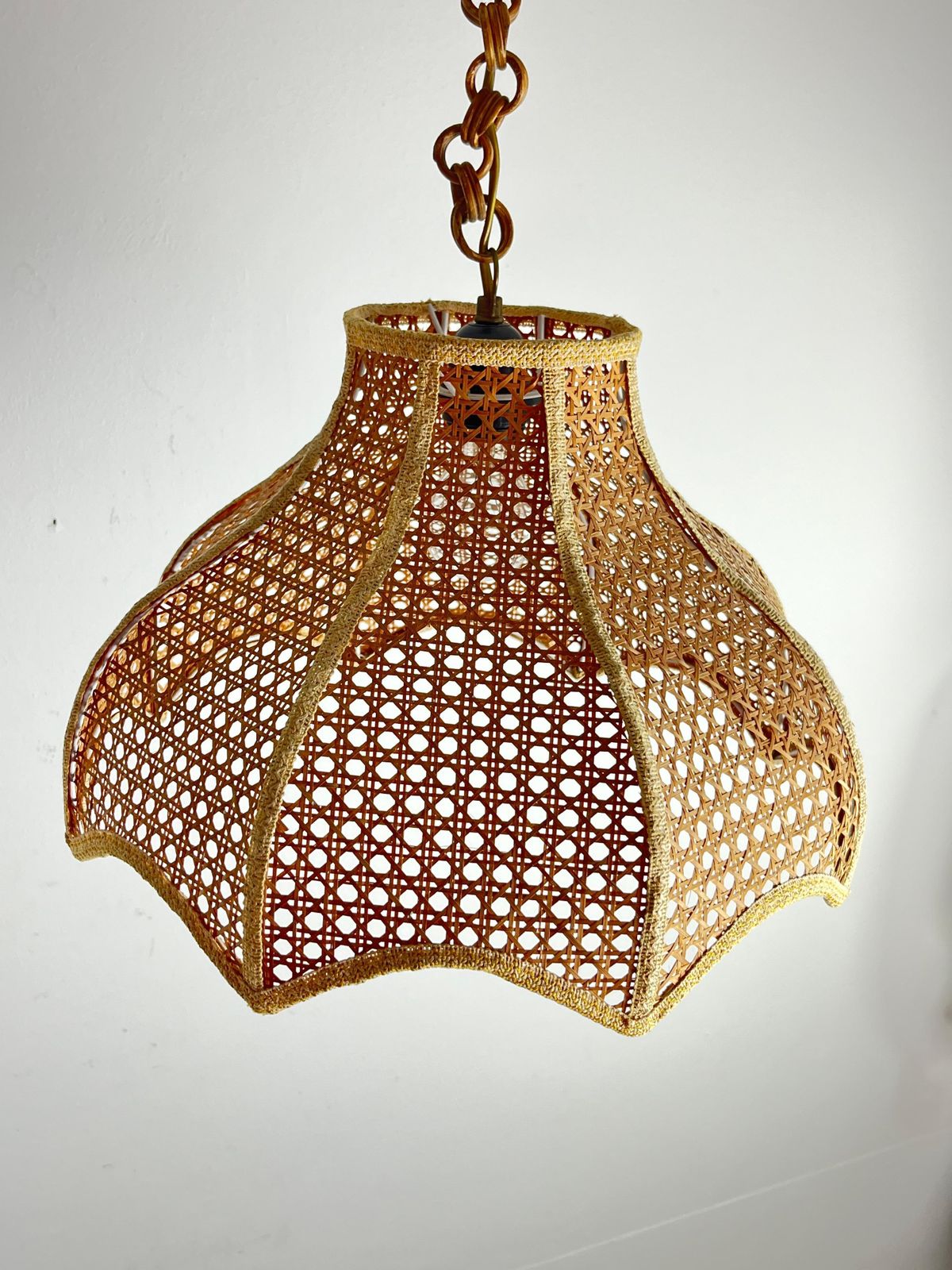 Lighting Mid Century Wicker And Rattan Chandelier Italian Design 1960s photo