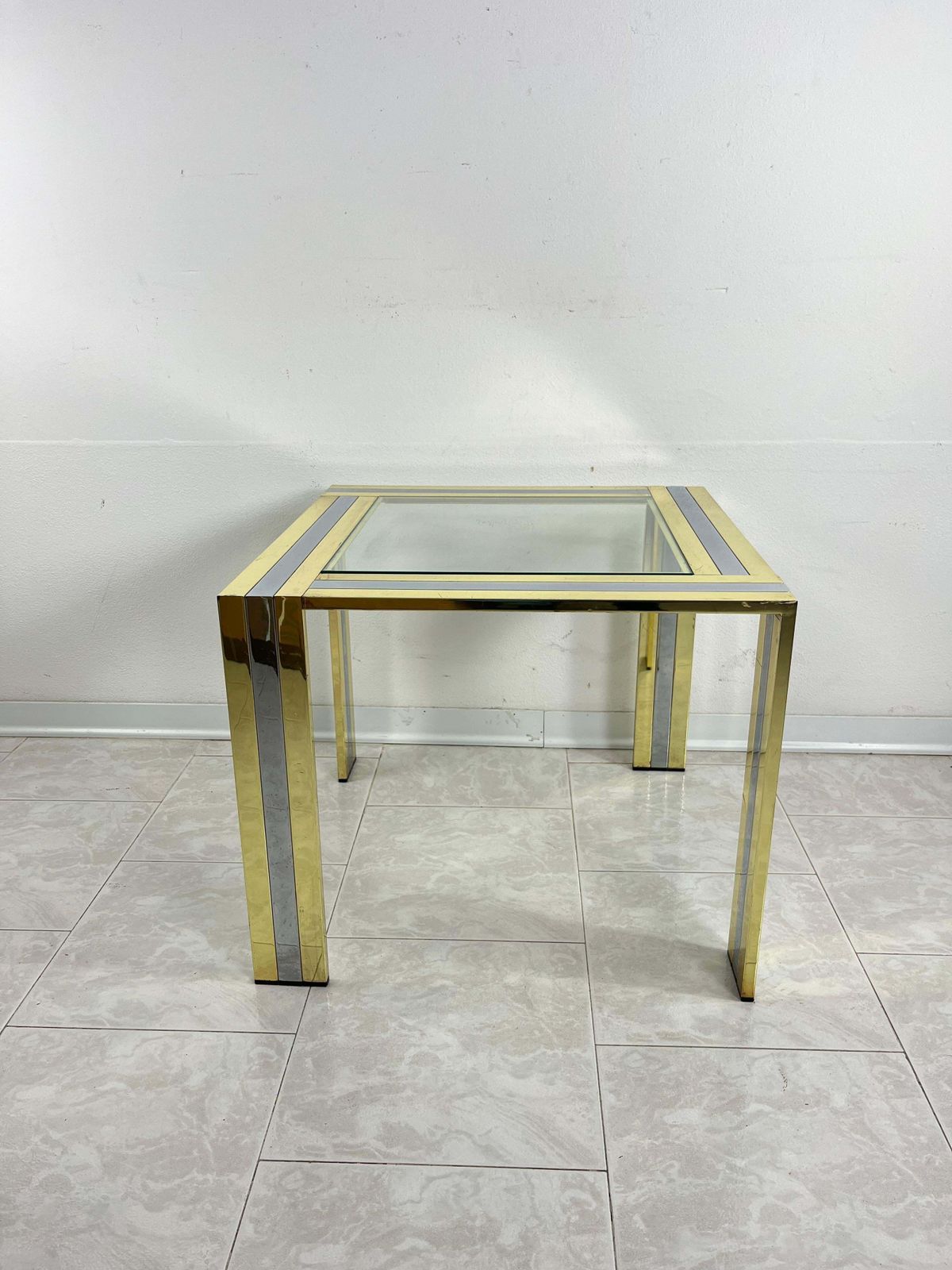 Coffee Table In Brass And Chromed Metal Attributed To Romeo Rega, 1970s photo for sale