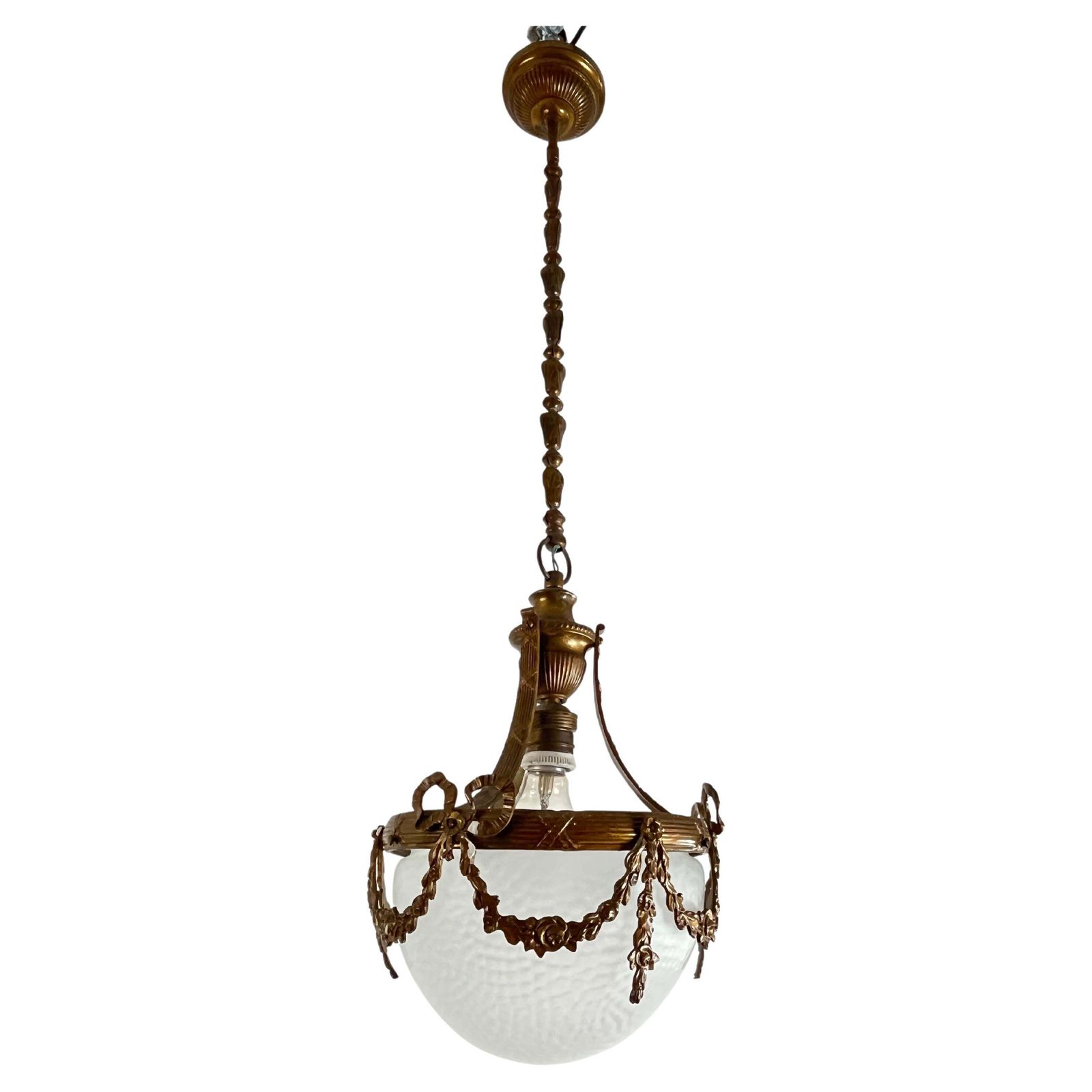 Mid Century Bronze And Glass Empire Style Chandelier 1950s