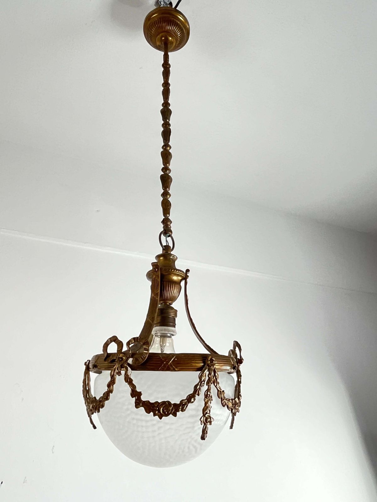 Mid Century Bronze And Glass Empire Style Chandelier 1950s photo buy