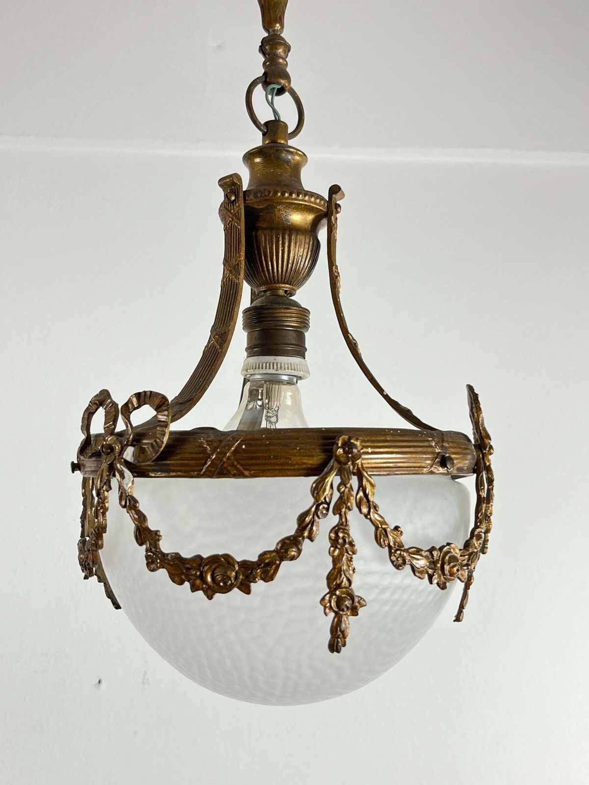 Mid Century Bronze And Glass Empire Style Chandelier 1950s photo vintage