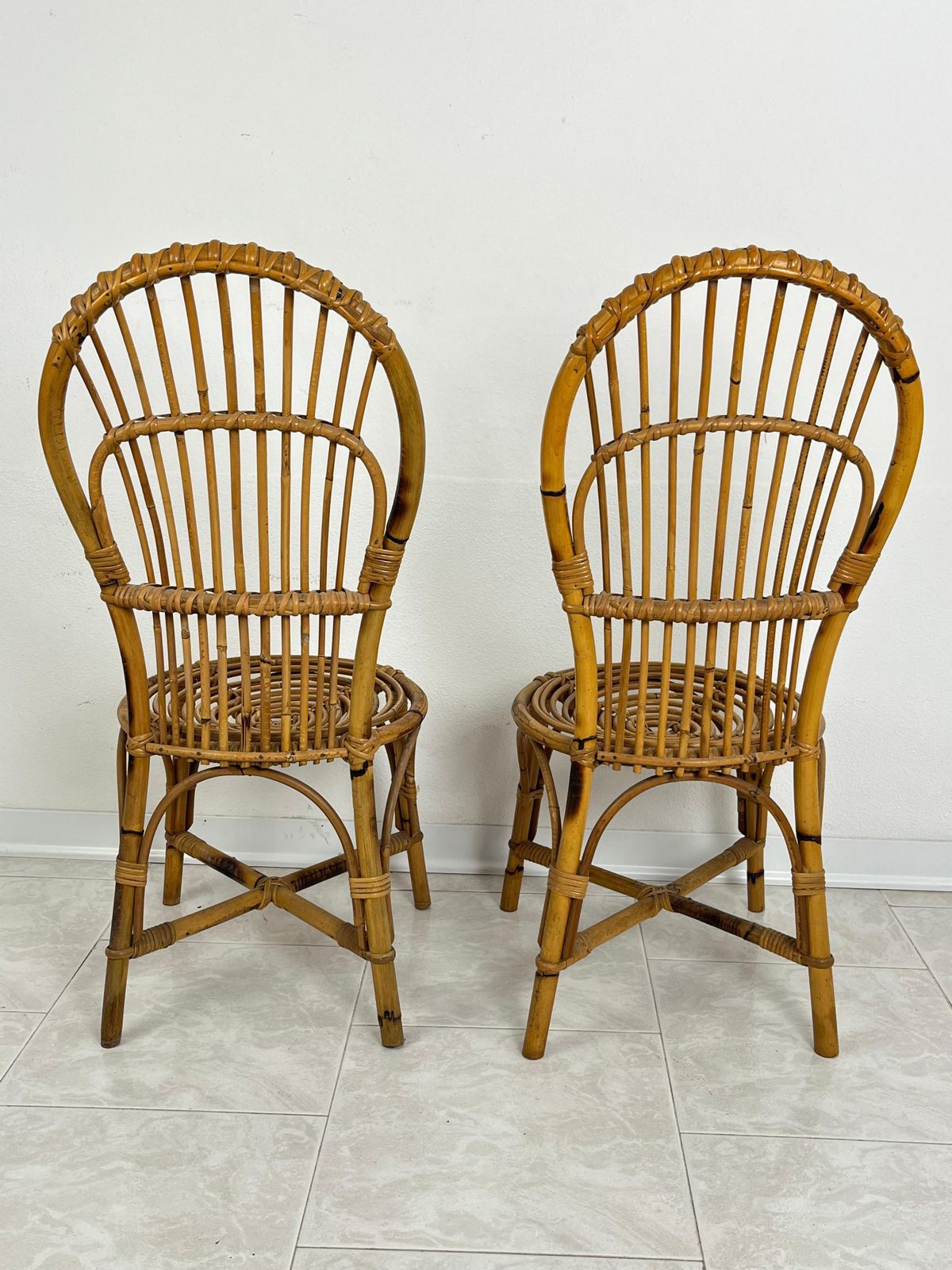 Set Of 2 Small Mid Century Bamboo Chairs, Italian Design 1950s photo for sale