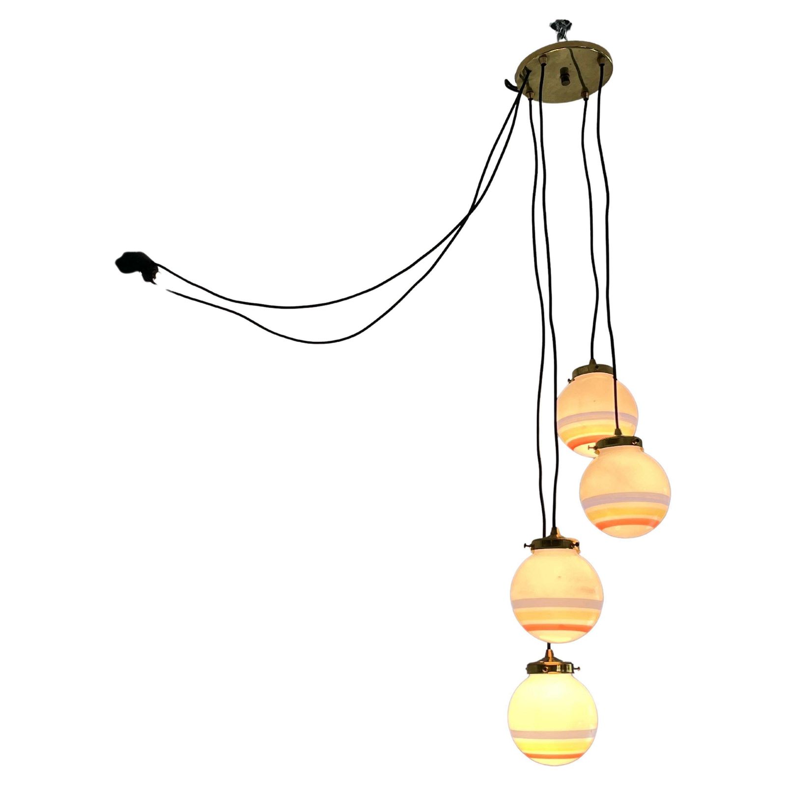 Vintage 4 Light Suspension Lamp, Glass, Italy, 1970s