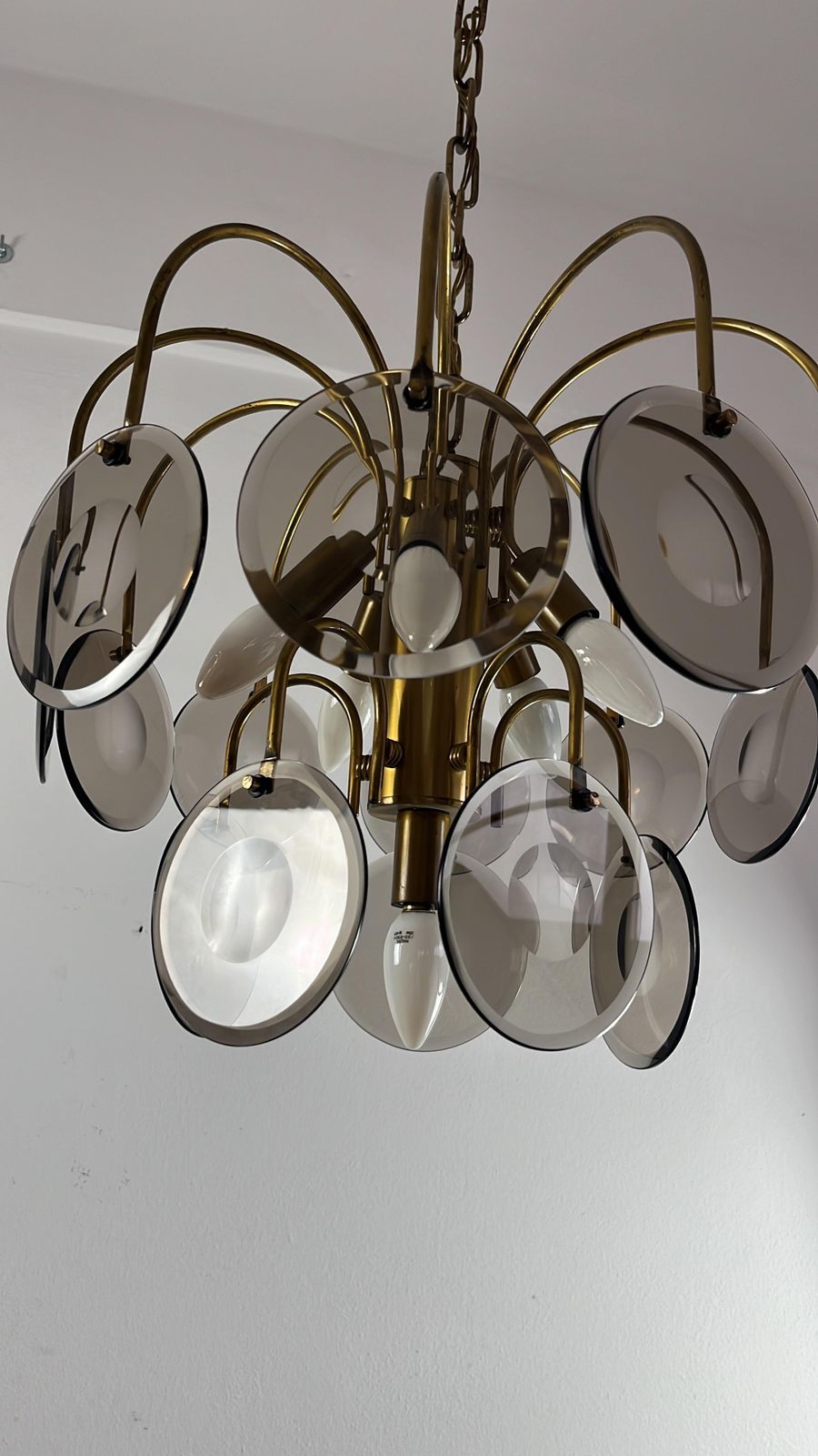 Murano Glass And Brass Chandelier Vistosi Design 6 Lights 1970s photo furniture