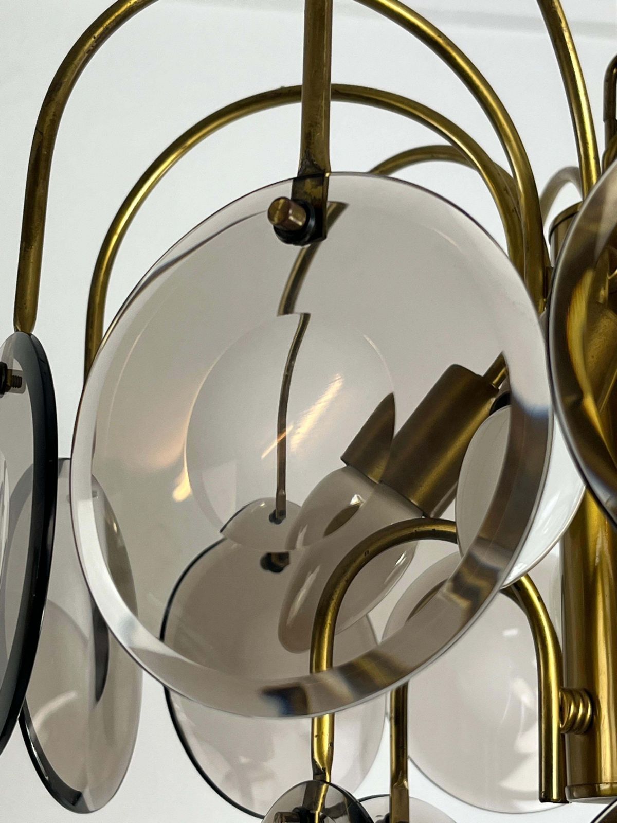 Murano Glass And Brass Chandelier Vistosi Design 6 Lights 1970s photo for sale