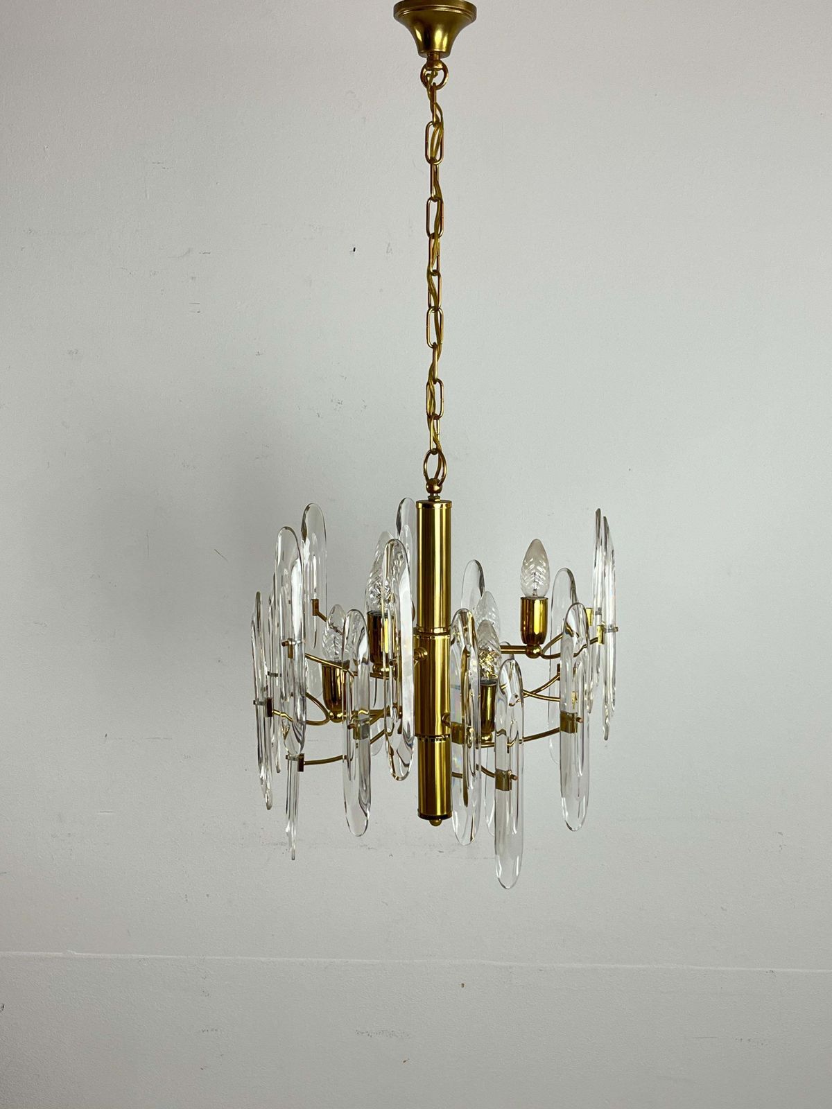 Mid Century 6 Light Brass And Crystal Chandelier Attributed To Sciolari 1960s photo Lighting