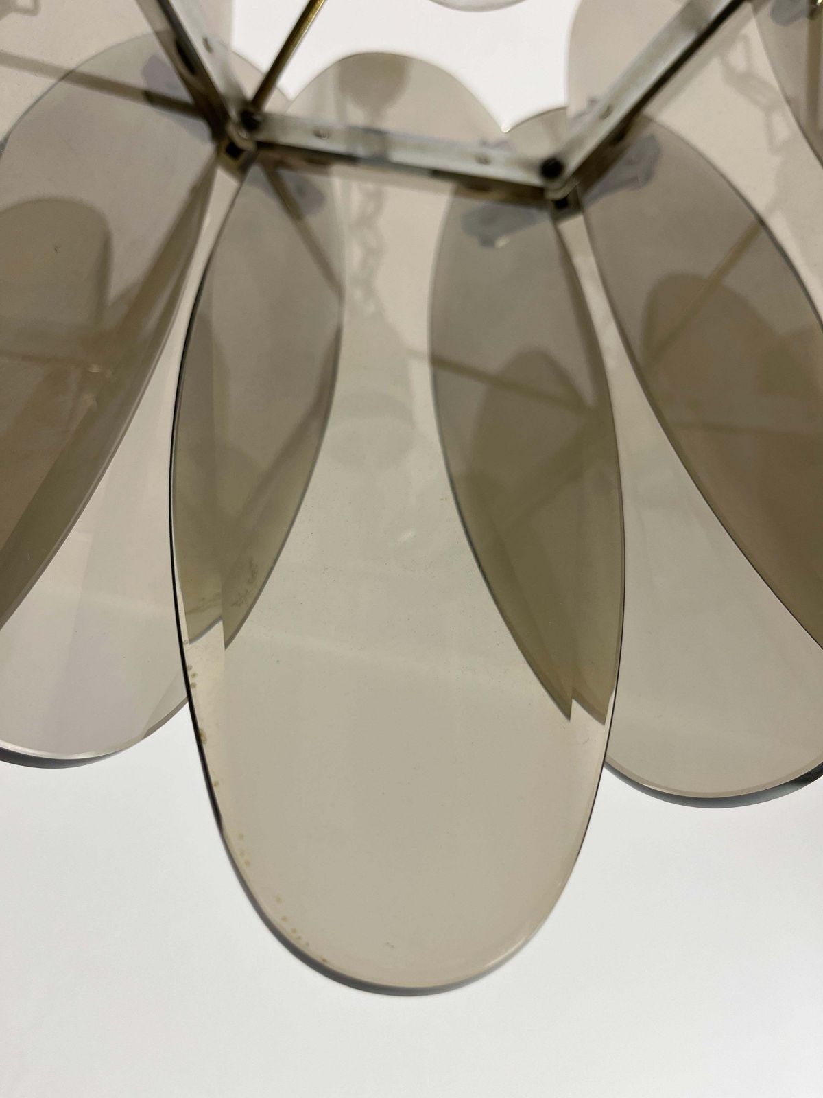 Mid Century Smoked Glass Chandelier With 12 Petals In The Style Of Max Ingrand photo vintage