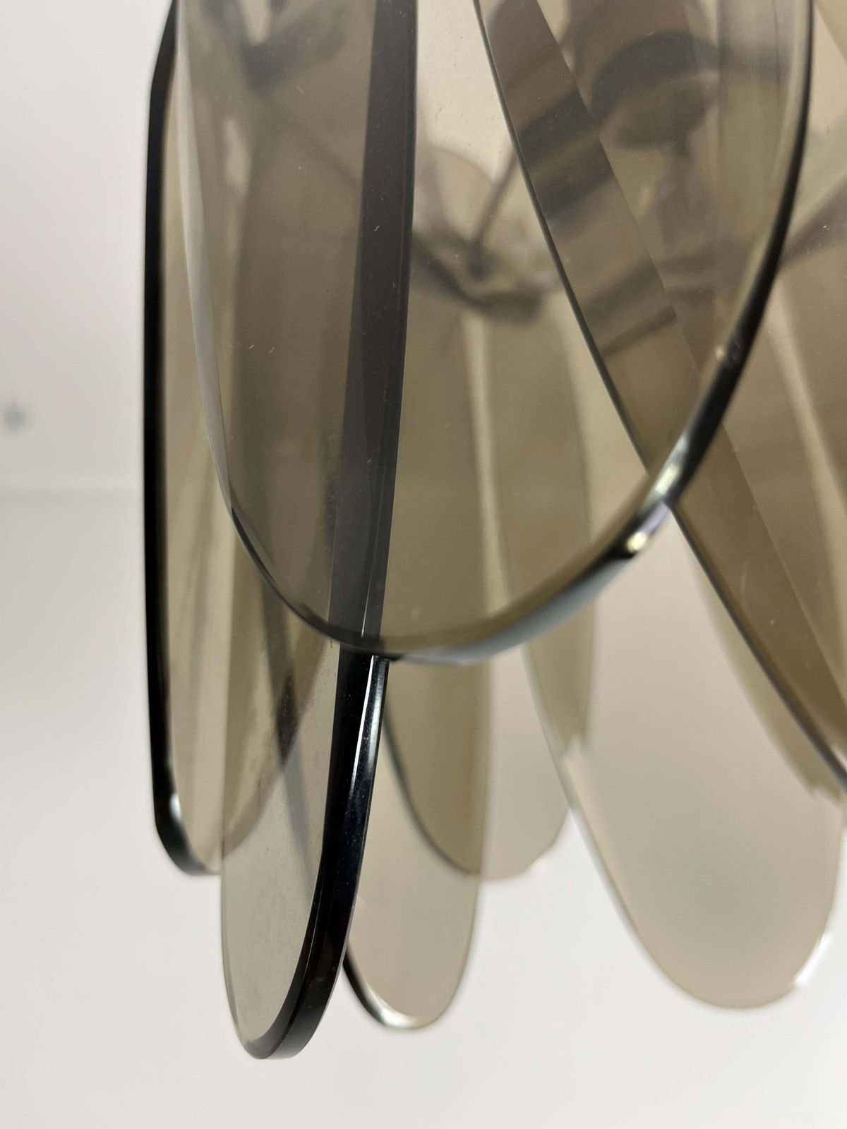 photo furniture Mid Century Smoked Glass Chandelier With 12 Petals In The Style Of Max Ingrand