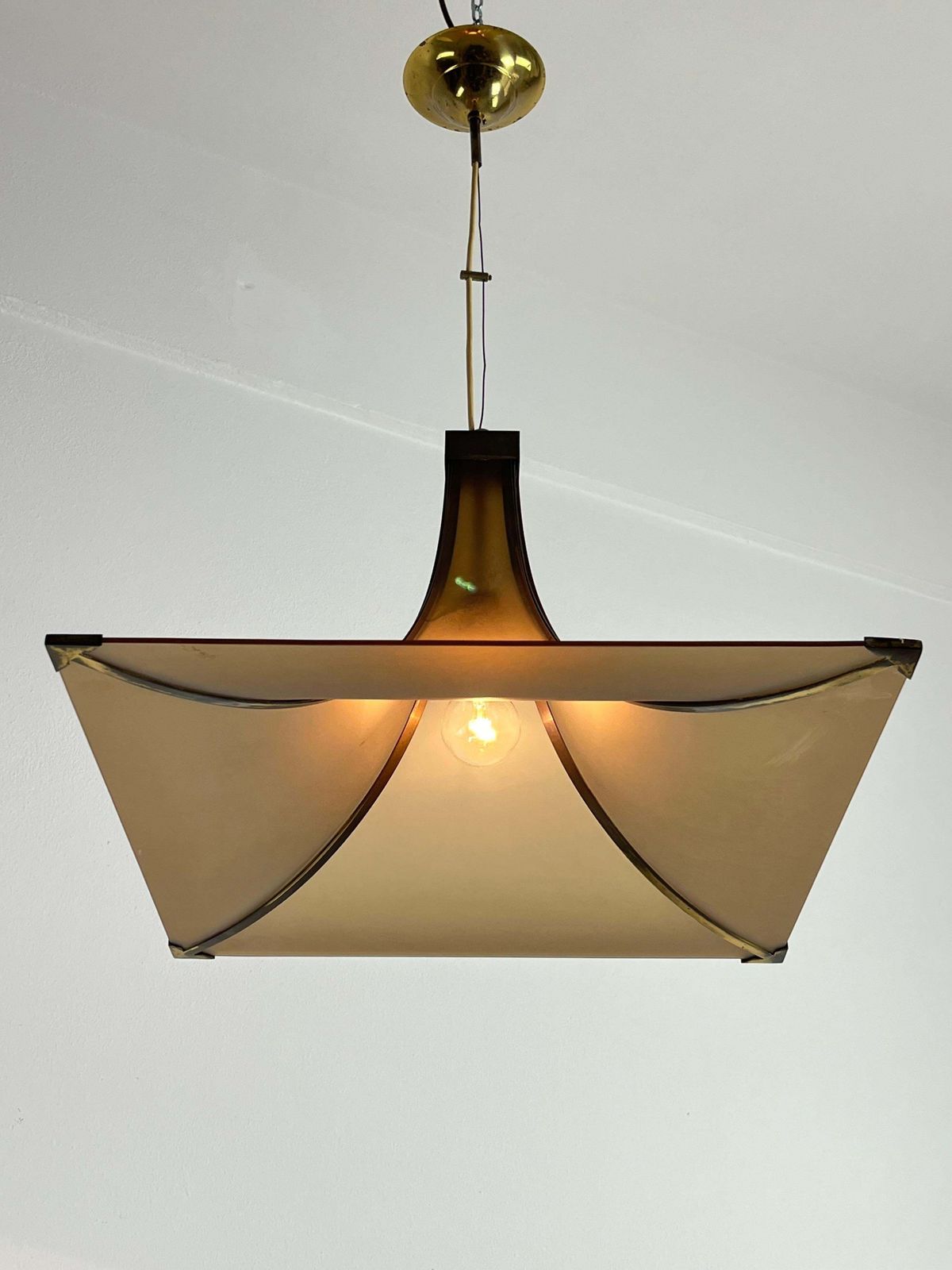 Mid Century Glass And Brass Chandelier Italian Design  1960s photo for sale