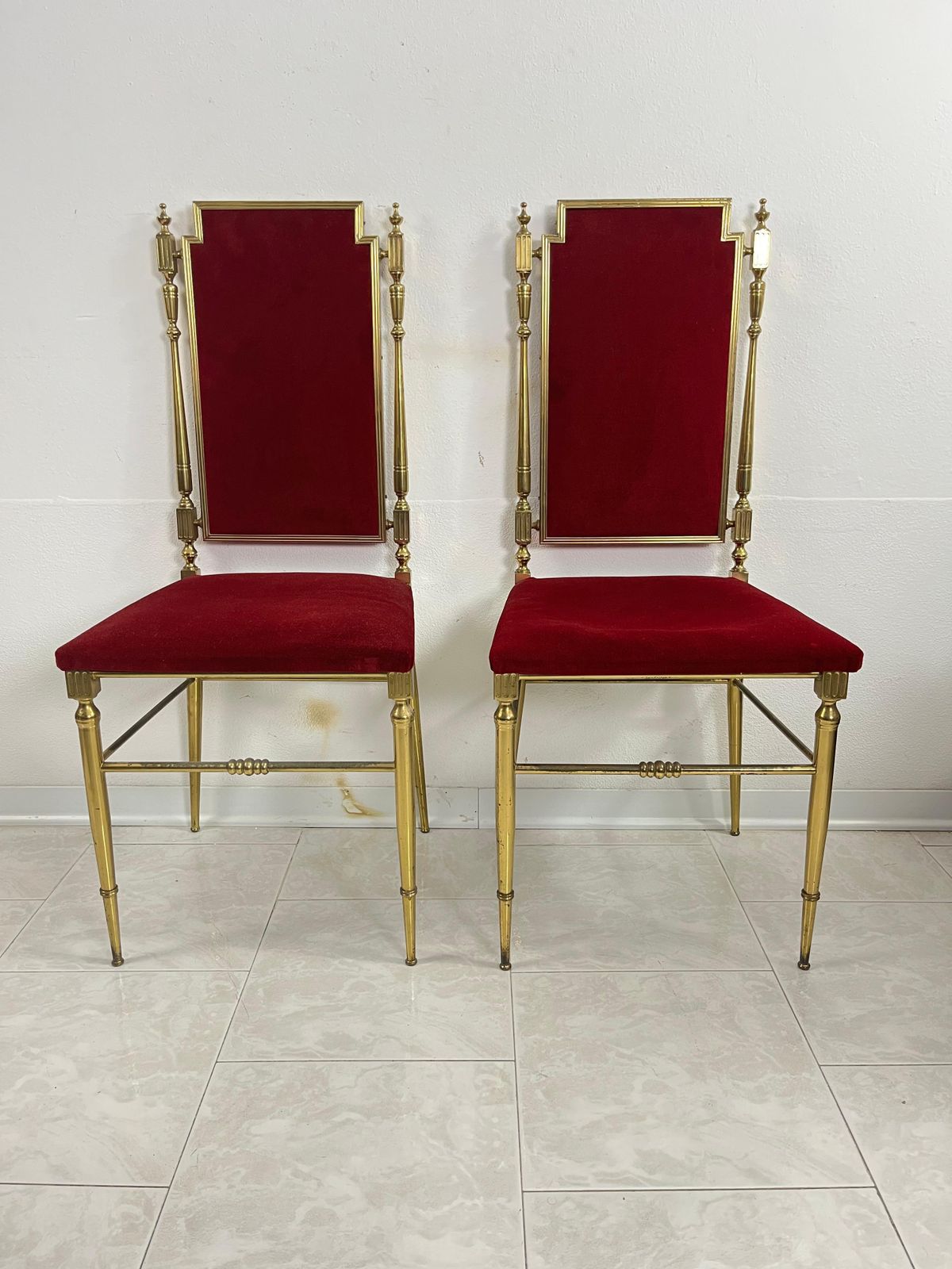 Set Of 2 Mid Century Italian Neoclassical Brass Chairs, 1950s photo furniture