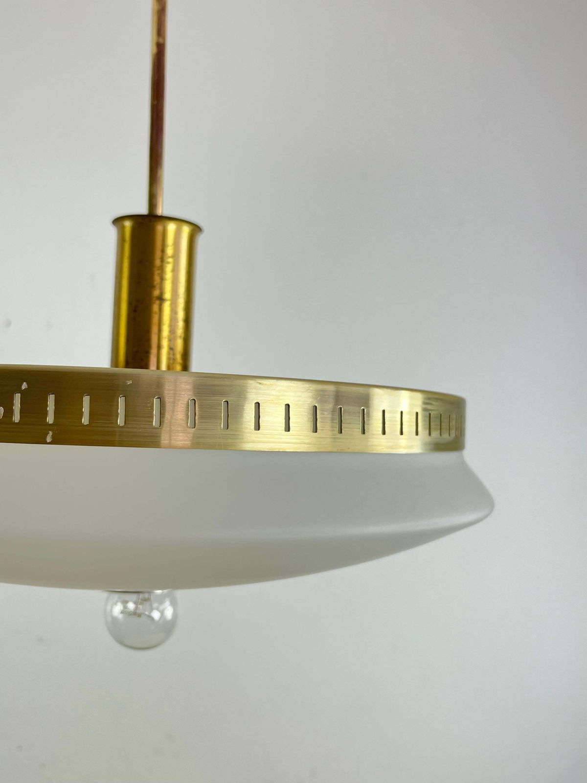 Mid Century Stilux Milano Chandelier In Opaline Glass, Perspex And Brass 1960s photo 1349.0