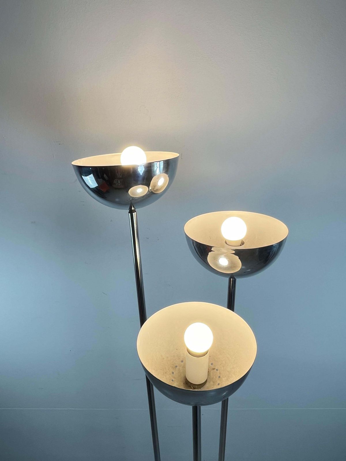 3 Light Floor Lamp Lamperti Chromed Steel Italian Design Mid Century 1968 photo for sale