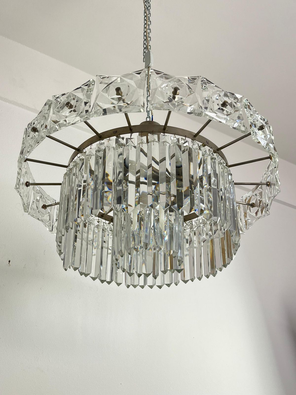 Mid Century French 7 Light Chandelier With Crystals, 1960s photo buy