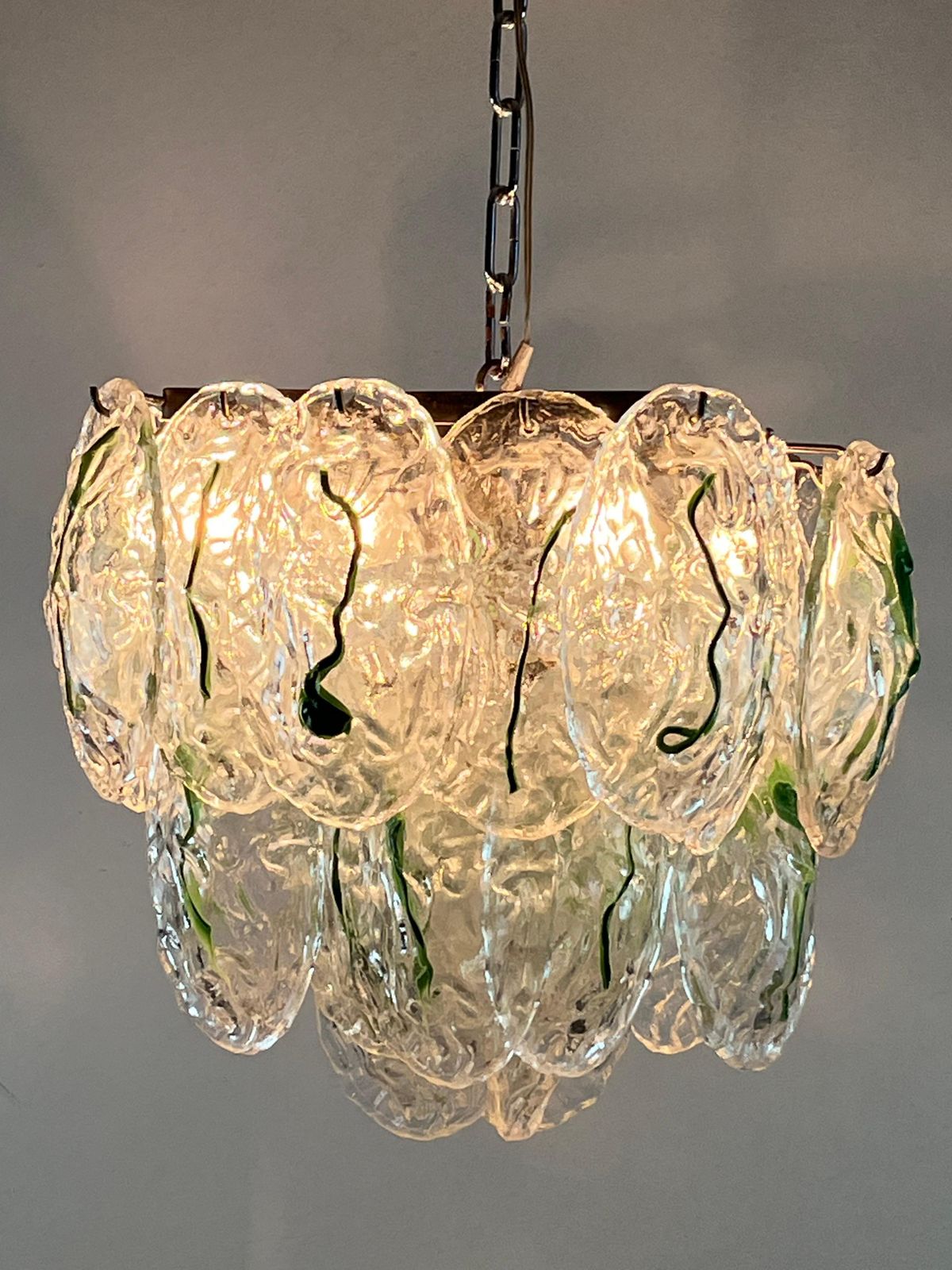 photo vinterior Six Light Murano Glass Chandelier Attributed To Vistosi Italian Design  1960s