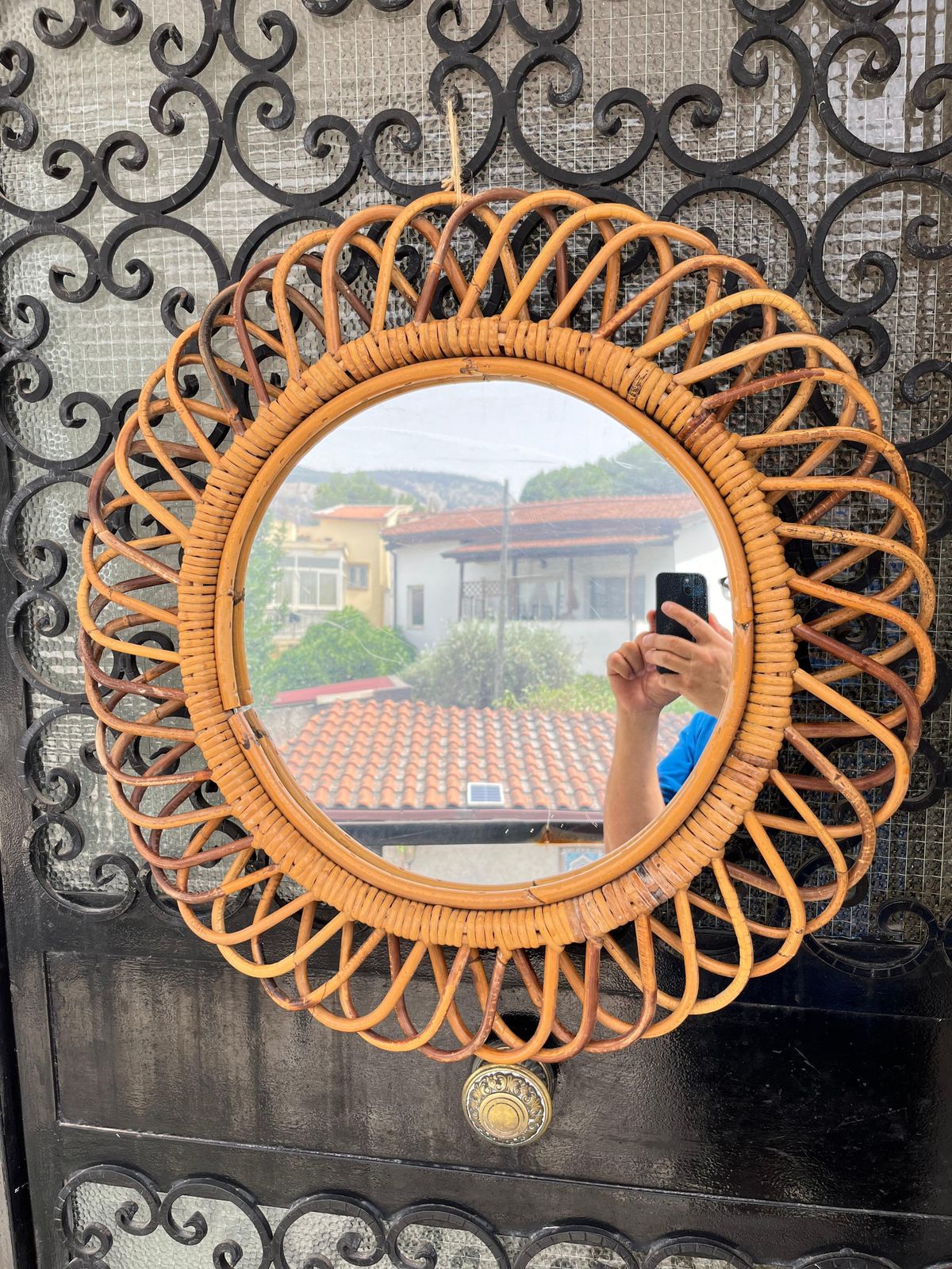 Mid Century Italian Rattan And Bamboo Mirror By Franco Albini 1960s photo for sale