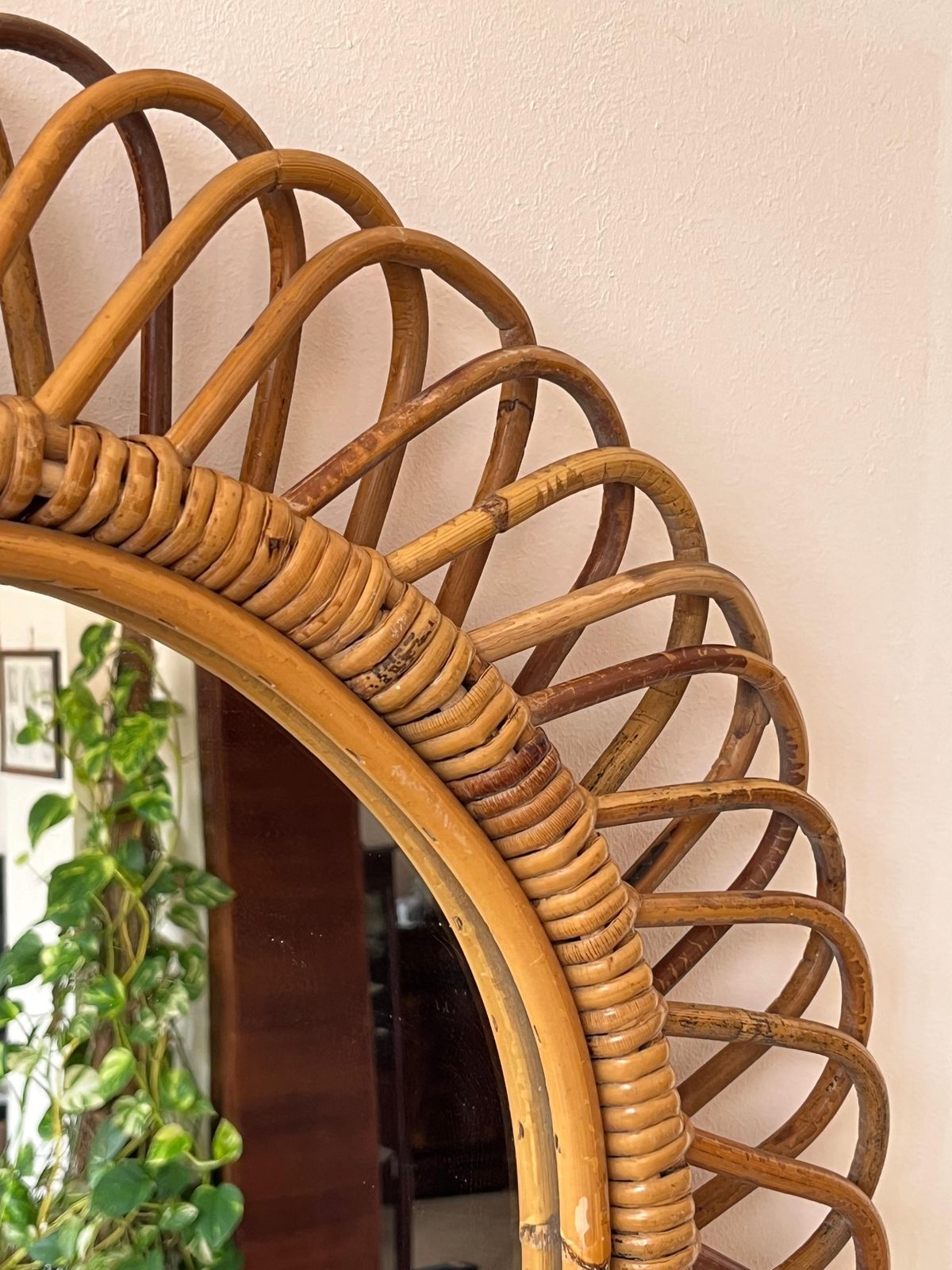 Mid Century Italian Rattan And Bamboo Mirror By Franco Albini 1960s photo 845.0