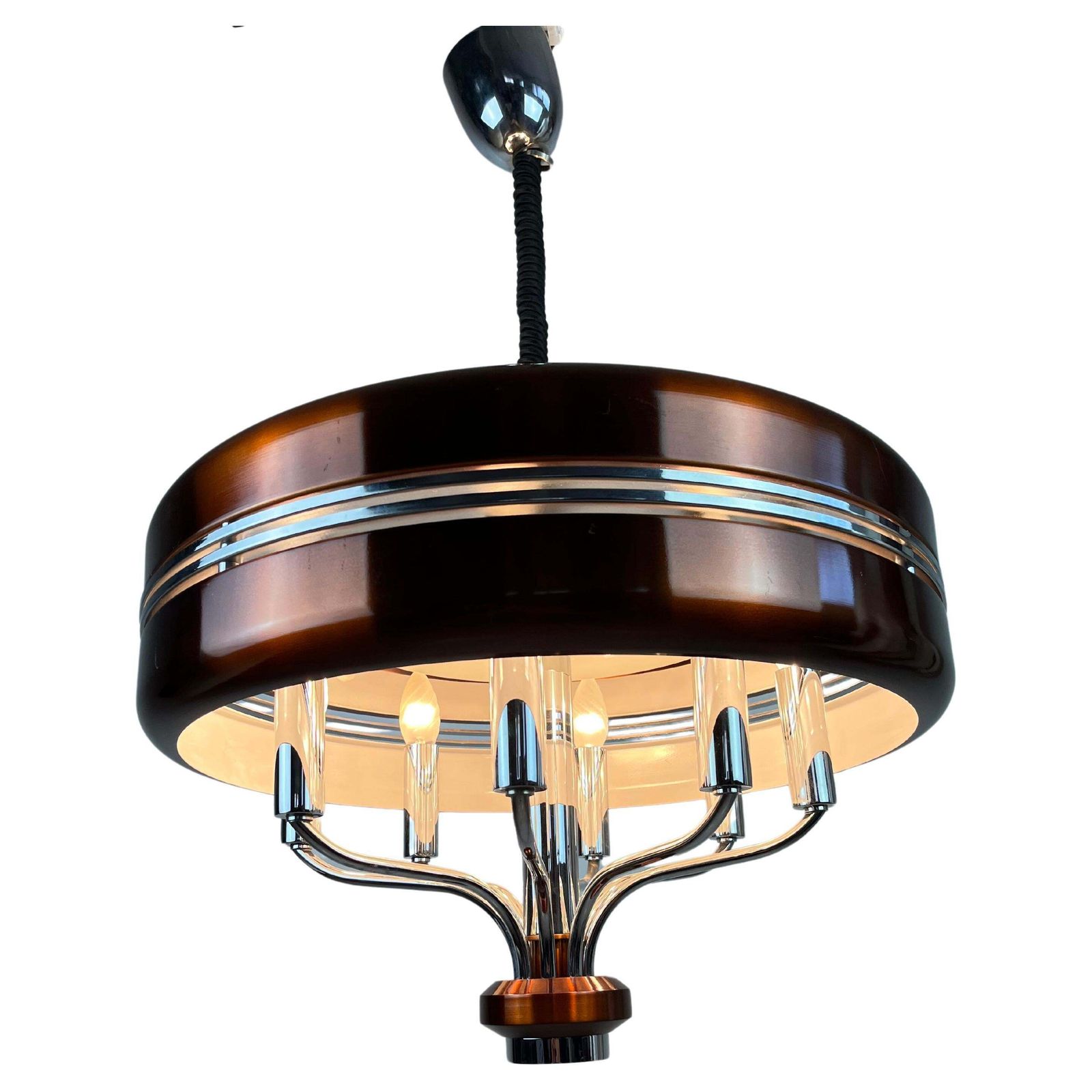 Vintage 8 Light Chandelier, Italian Design, 1970s.