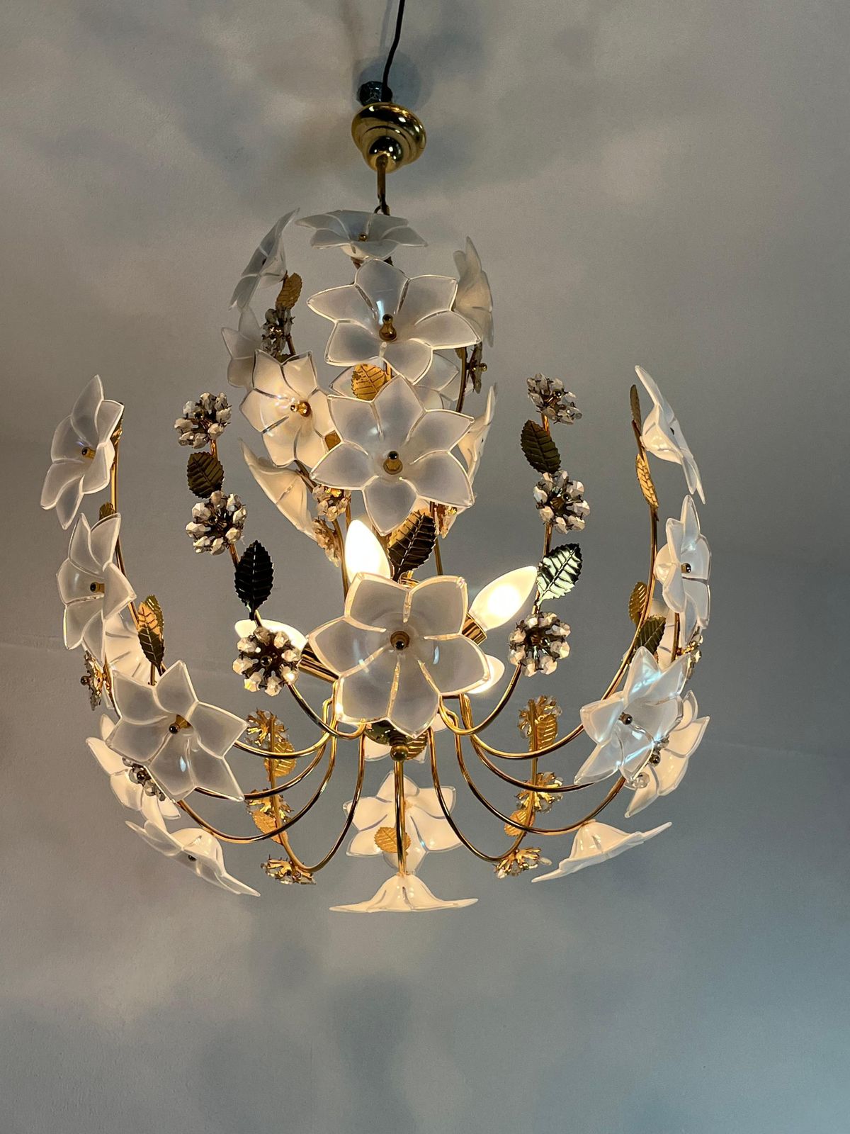 Mid Century 5 Light Murano Glass Flower Chandelier, 1960s photo vintage