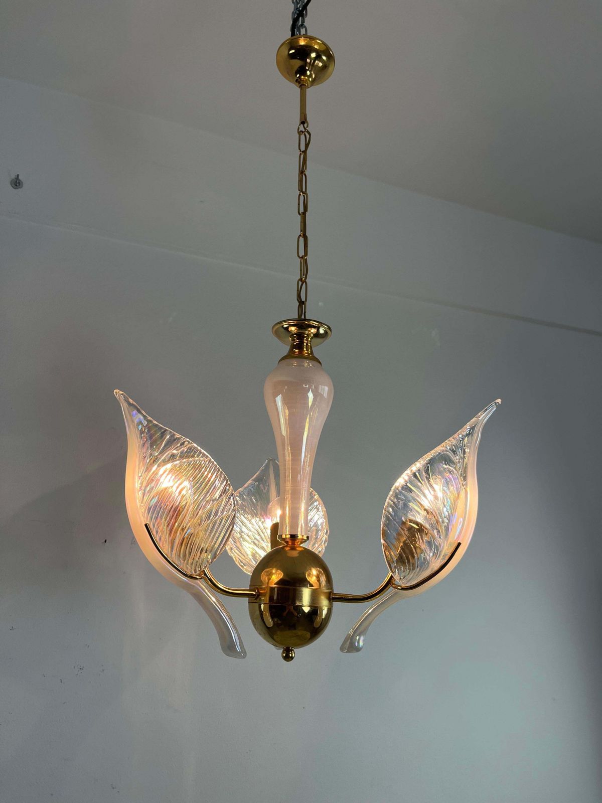 Mid Century Chandelier With Murano Glass Leaves, 1960s photo furniture