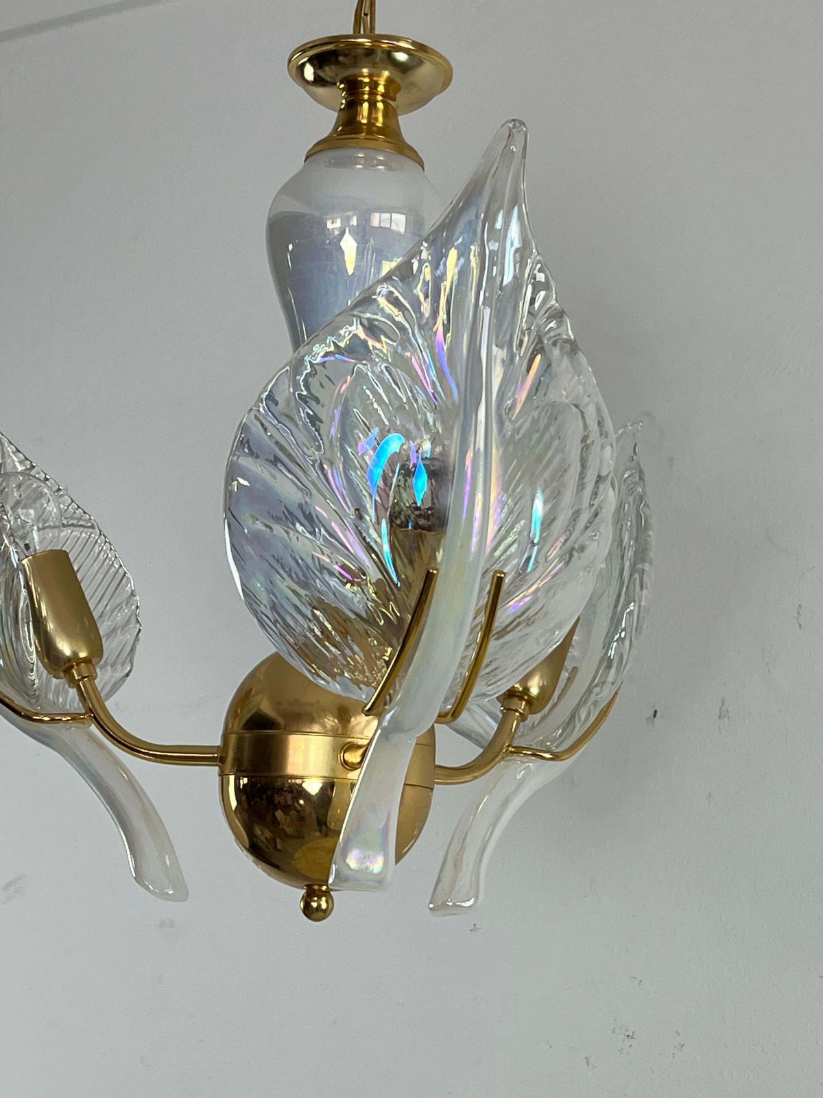 Mid Century Chandelier With Murano Glass Leaves, 1960s photo for sale