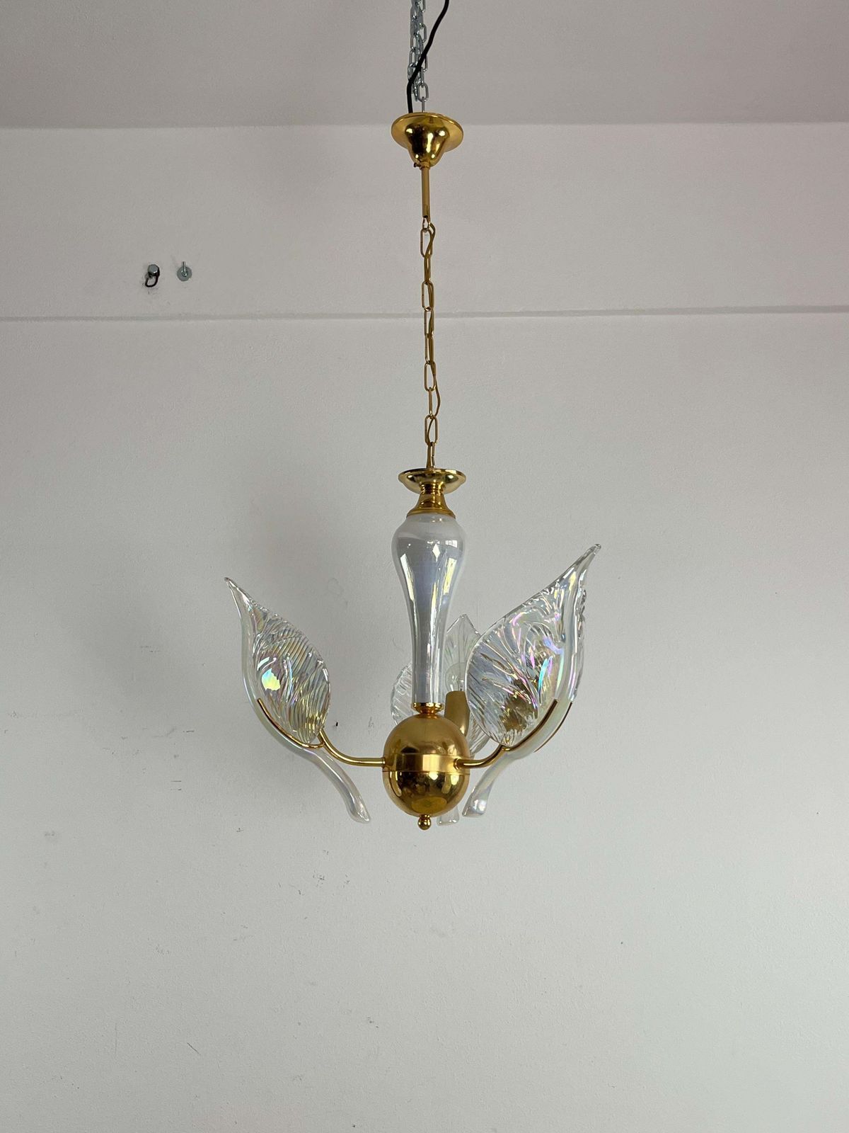 Mid Century Chandelier With Murano Glass Leaves, 1960s photo vinterior