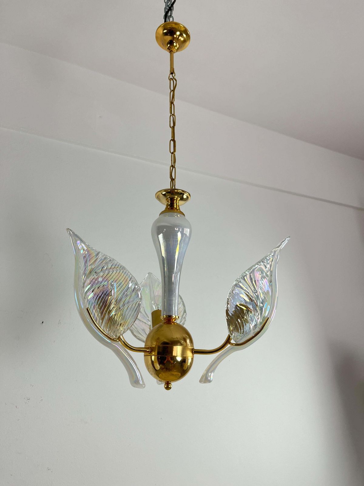 Mid Century Chandelier With Murano Glass Leaves, 1960s photo buy