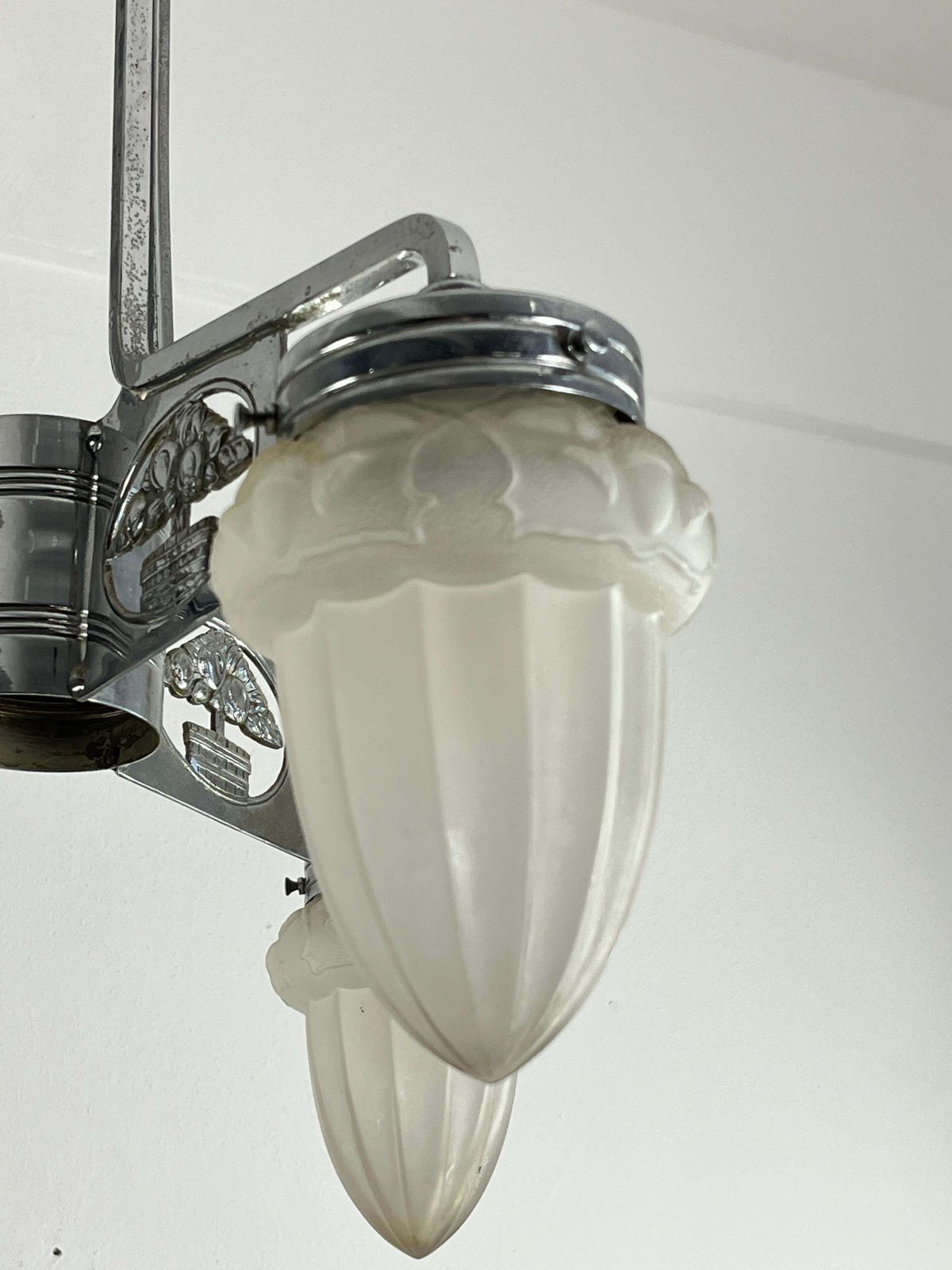 Art Deco Chandelier In Nickel Plated Bronze Attributed To P. Maynadier 1930s photo Lighting
