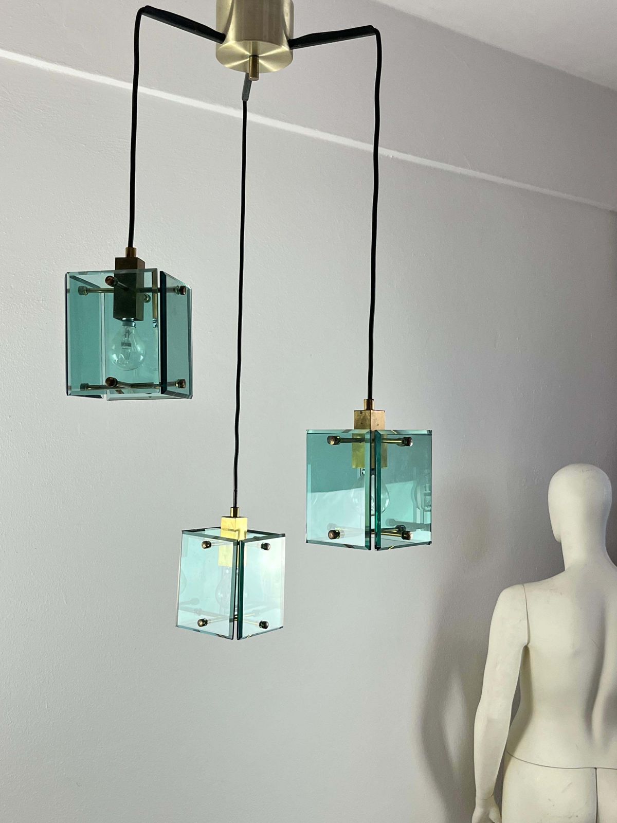 Lighting Vintage 3 Light Fontana Arte  Pendant Chandelier  1960s photo