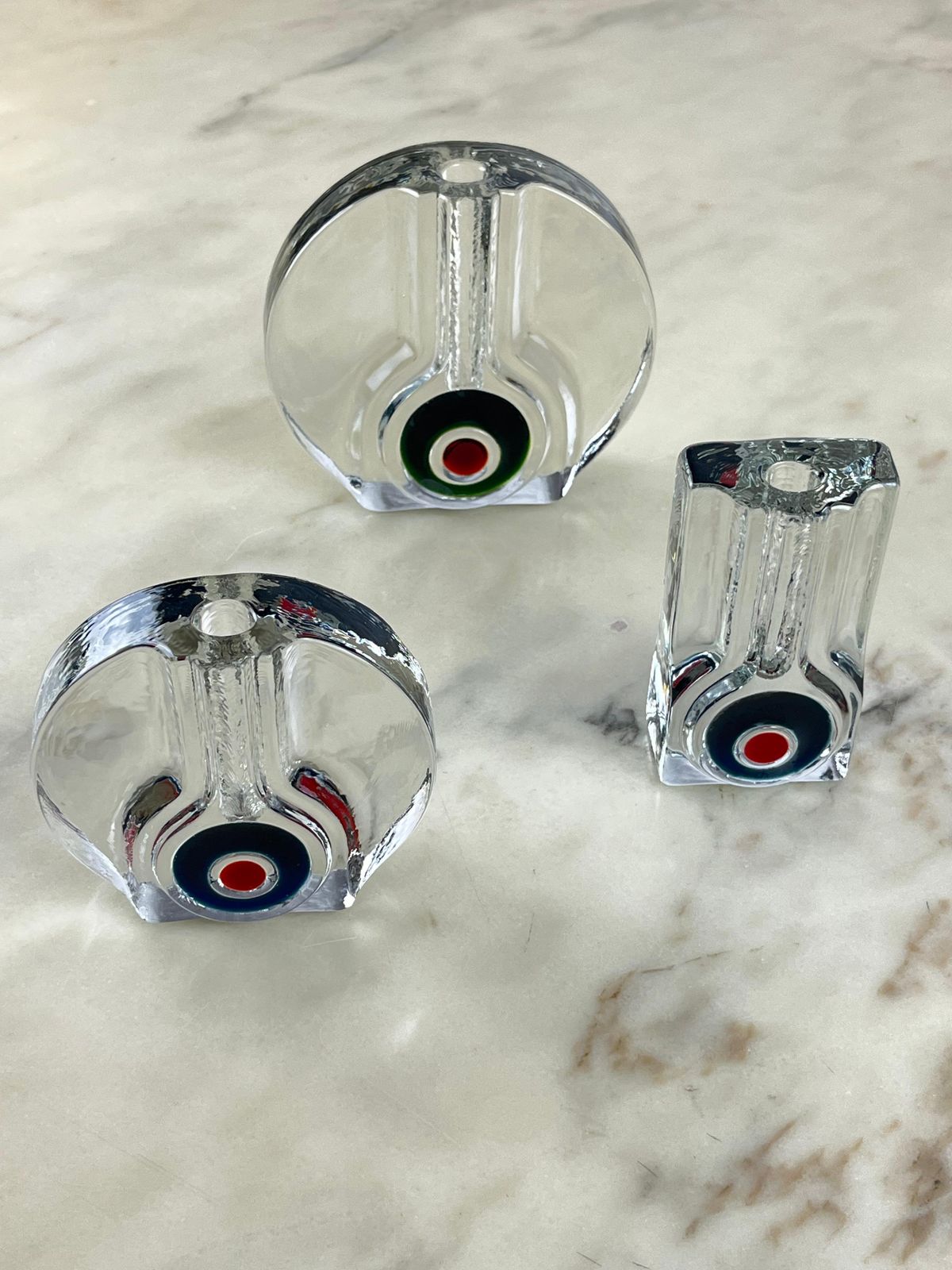 Set Of 3 Mid Century Murano Glass Single Flower Vases 1960s photo furniture