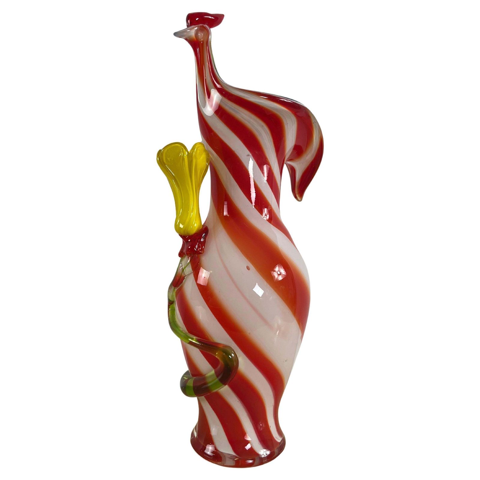 Unique Mid Century Polychrome Murano Glass Rooster And Flower Vase, 1950s