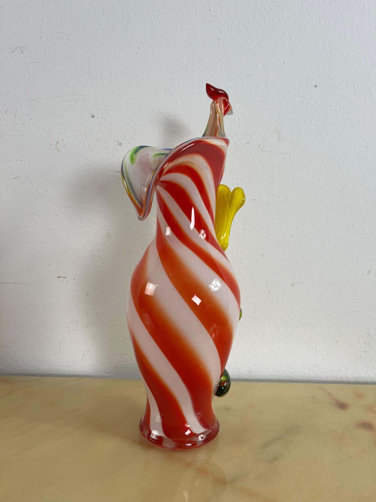 Unique Mid Century Polychrome Murano Glass Rooster And Flower Vase, 1950s photo for sale