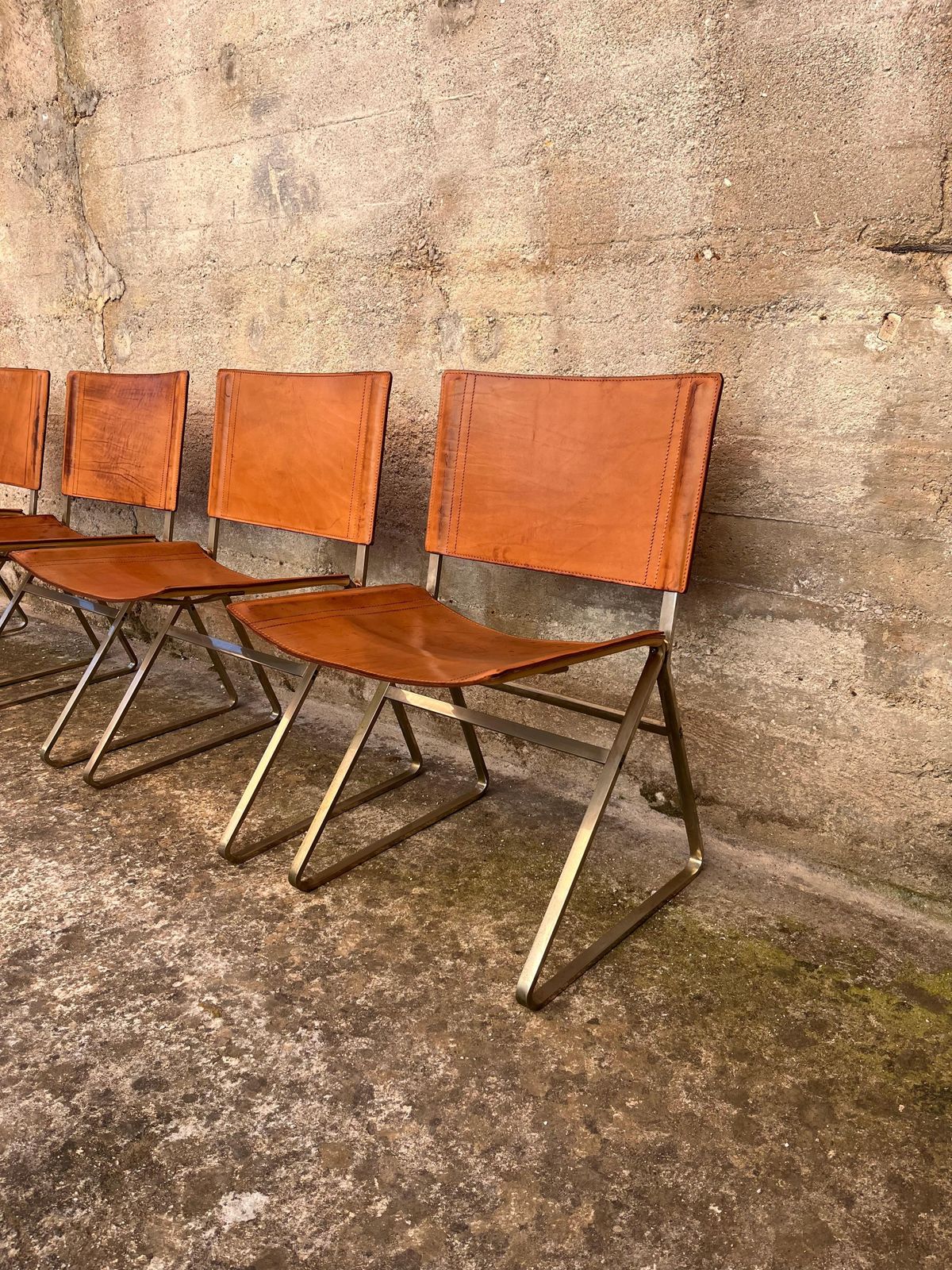 Set Of 4 Mid Century Steel And Leather Chairs Attributed To Pierre Paulin, 1960s photo for sale