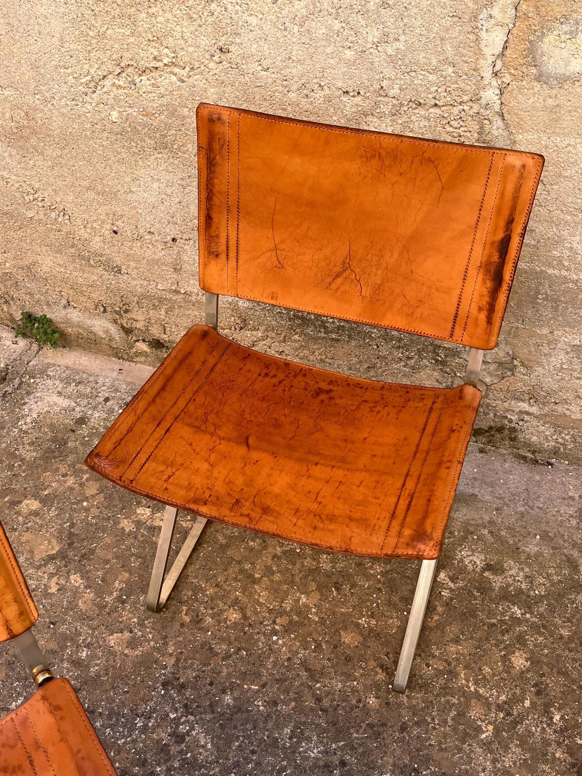 Furniture Set Of 4 Mid Century Steel And Leather Chairs Attributed To Pierre Paulin, 1960s photo