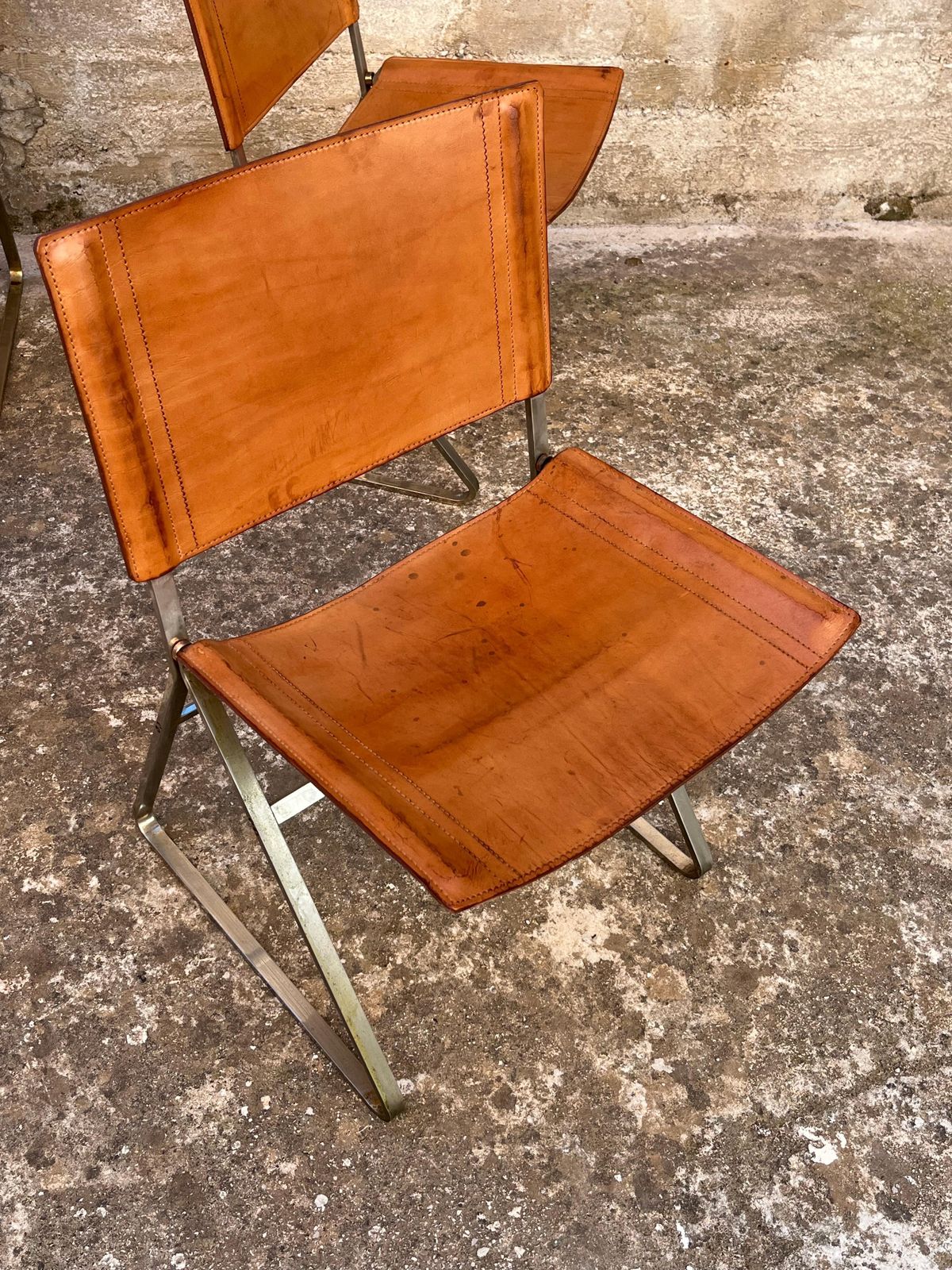 2391.0 Set Of 4 Mid Century Steel And Leather Chairs Attributed To Pierre Paulin, 1960s photo