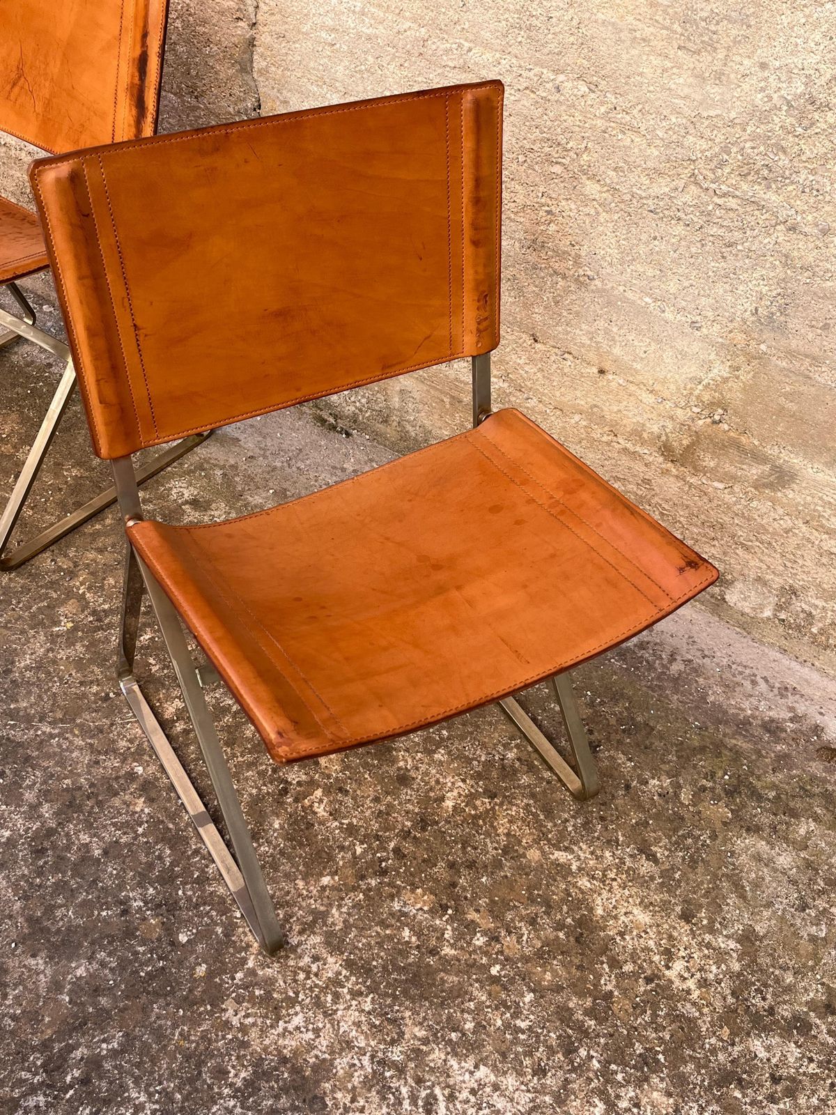 photo vinterior Set Of 4 Mid Century Steel And Leather Chairs Attributed To Pierre Paulin, 1960s