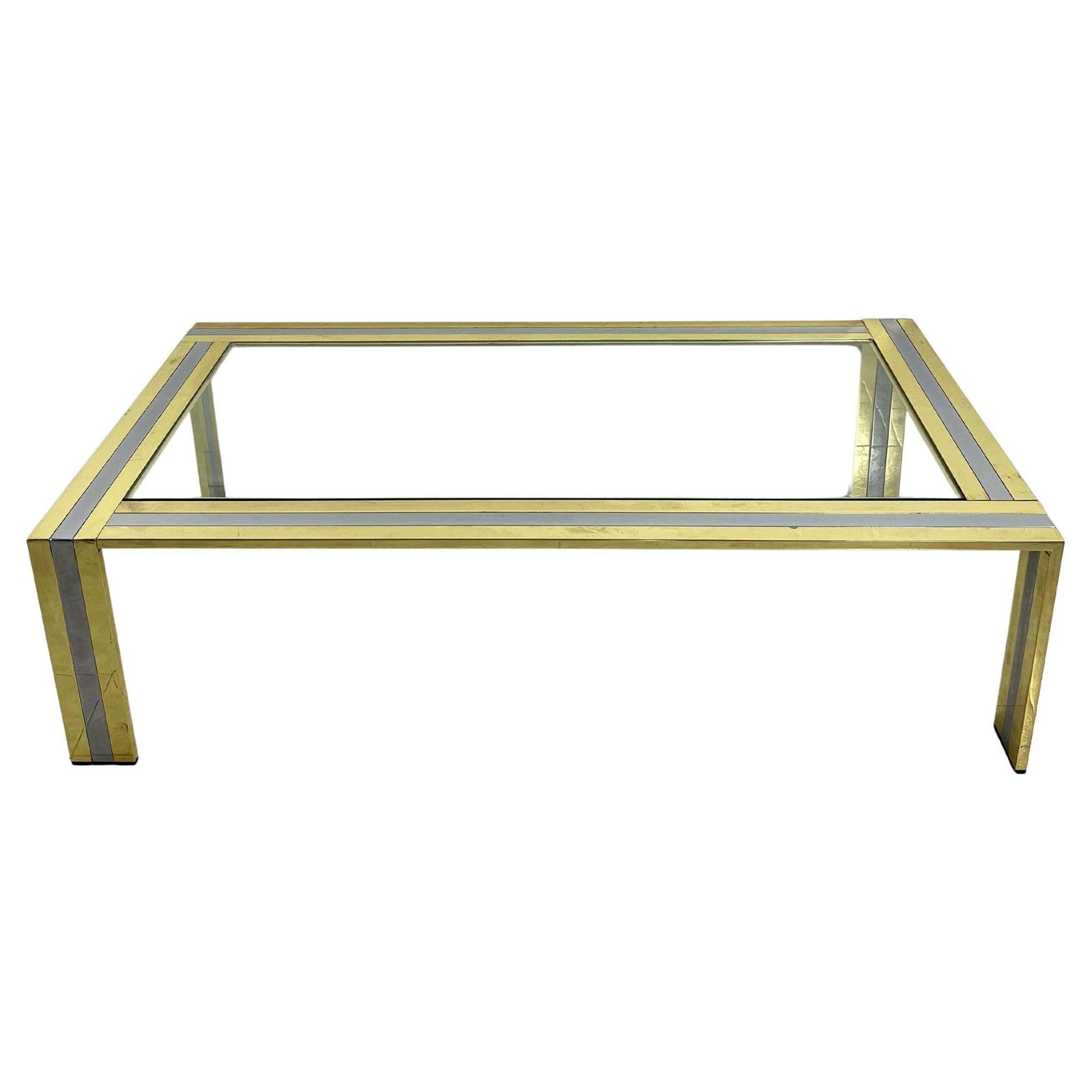 Large Coffee Table In Brass And Chromed Metal Attributed To Romeo Rega, 1970s