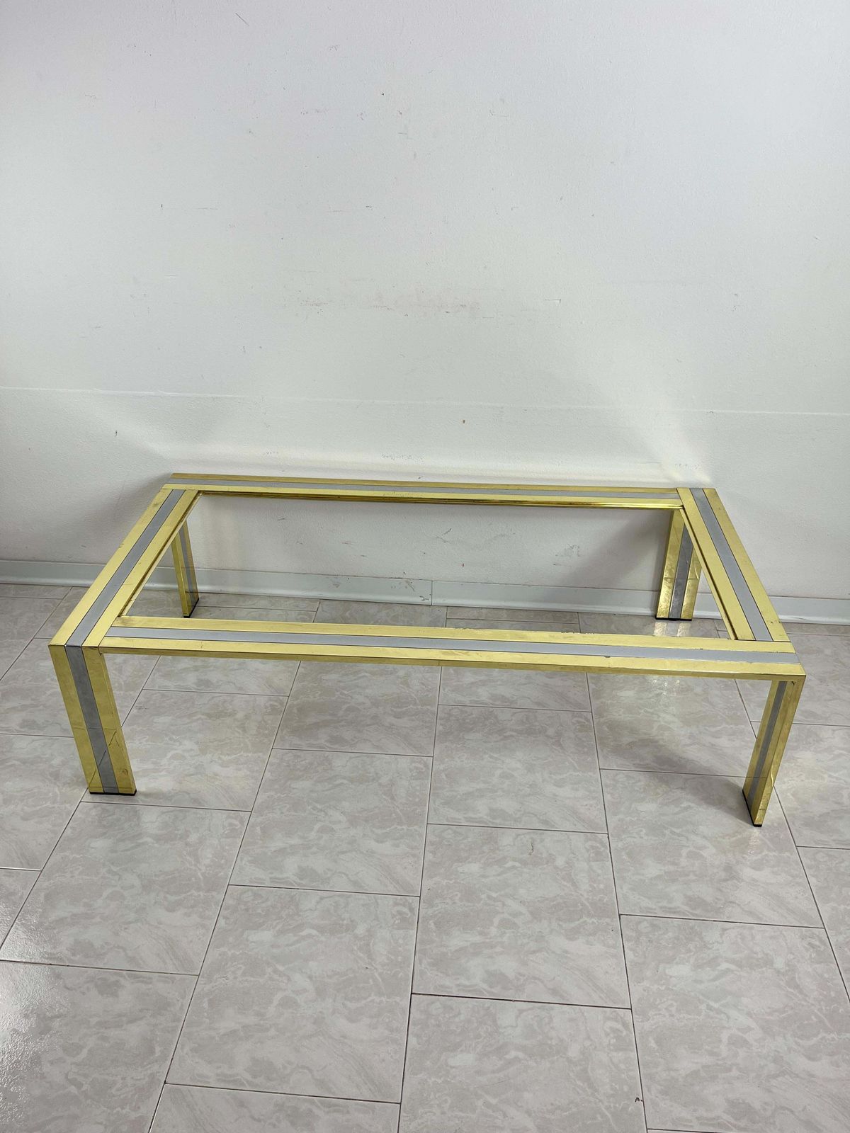 Large Coffee Table In Brass And Chromed Metal Attributed To Romeo Rega, 1970s photo Furniture