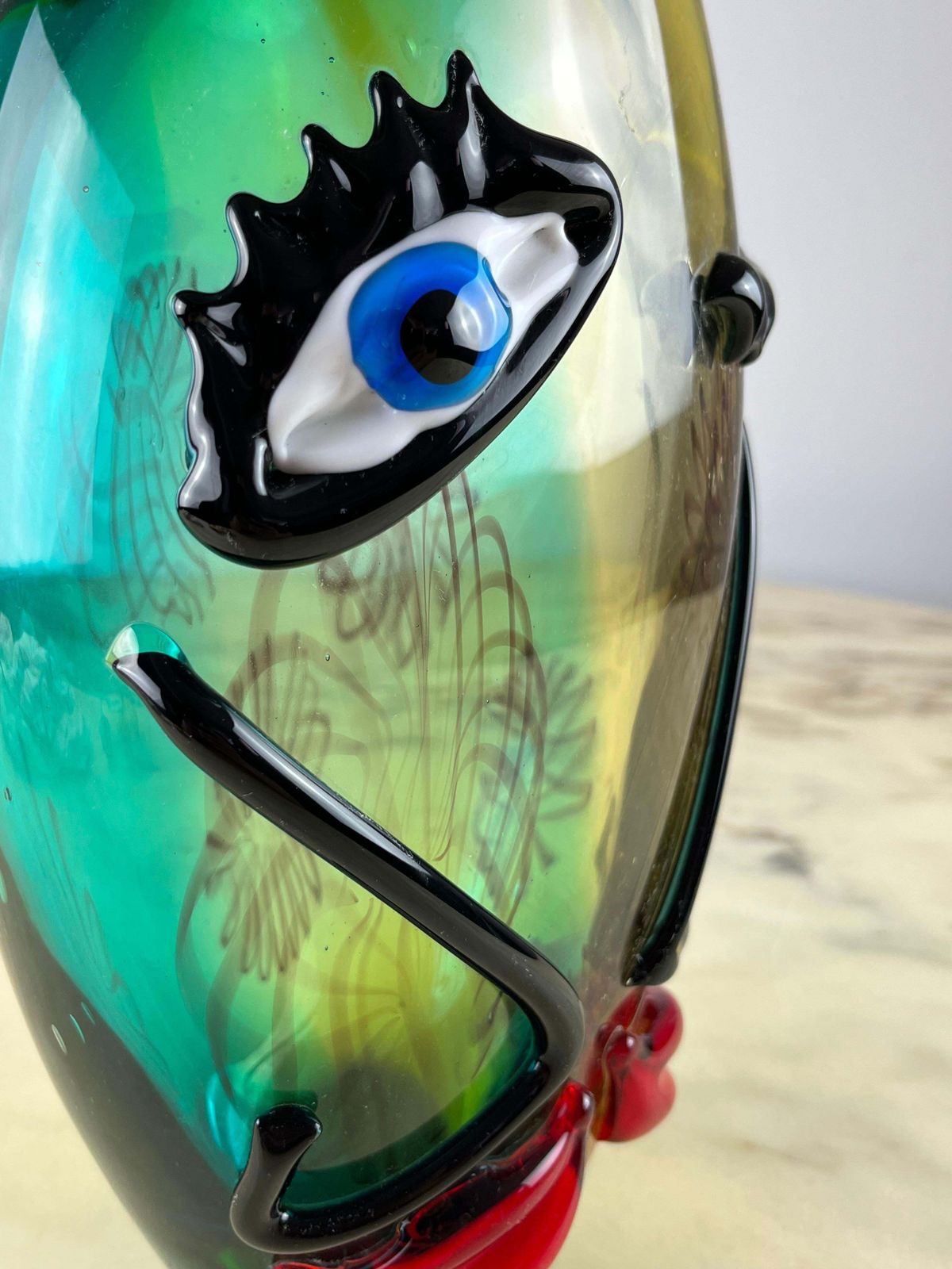 Mid Century Multicolor Murano Glass Vase Attributed To Alfredo Barbini 1980s photo vinterior