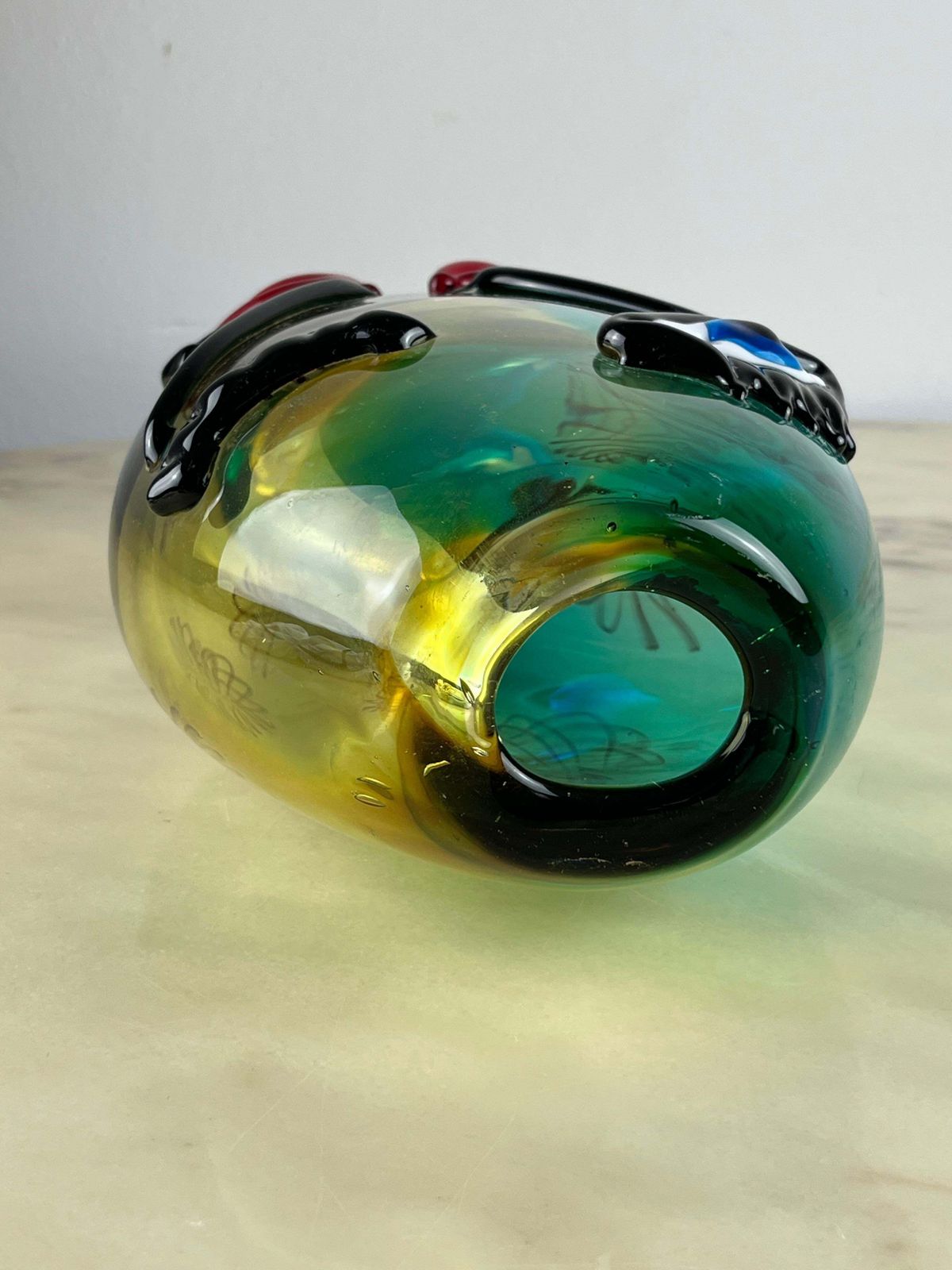 Mid Century Multicolor Murano Glass Vase Attributed To Alfredo Barbini 1980s photo vintage