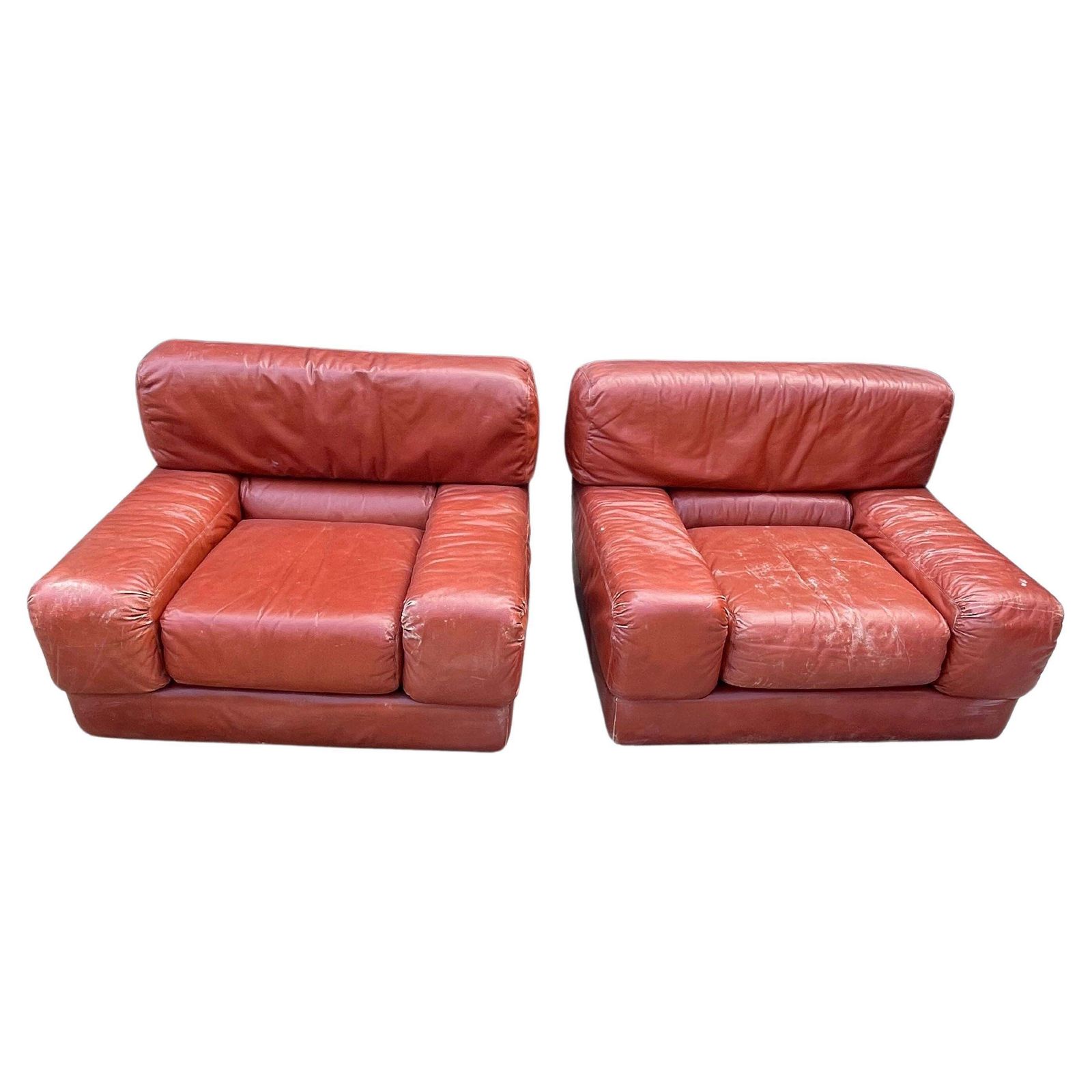 Set Of 2 Mid Century Leather Armchairs Dall'oca Italian Design 1970s