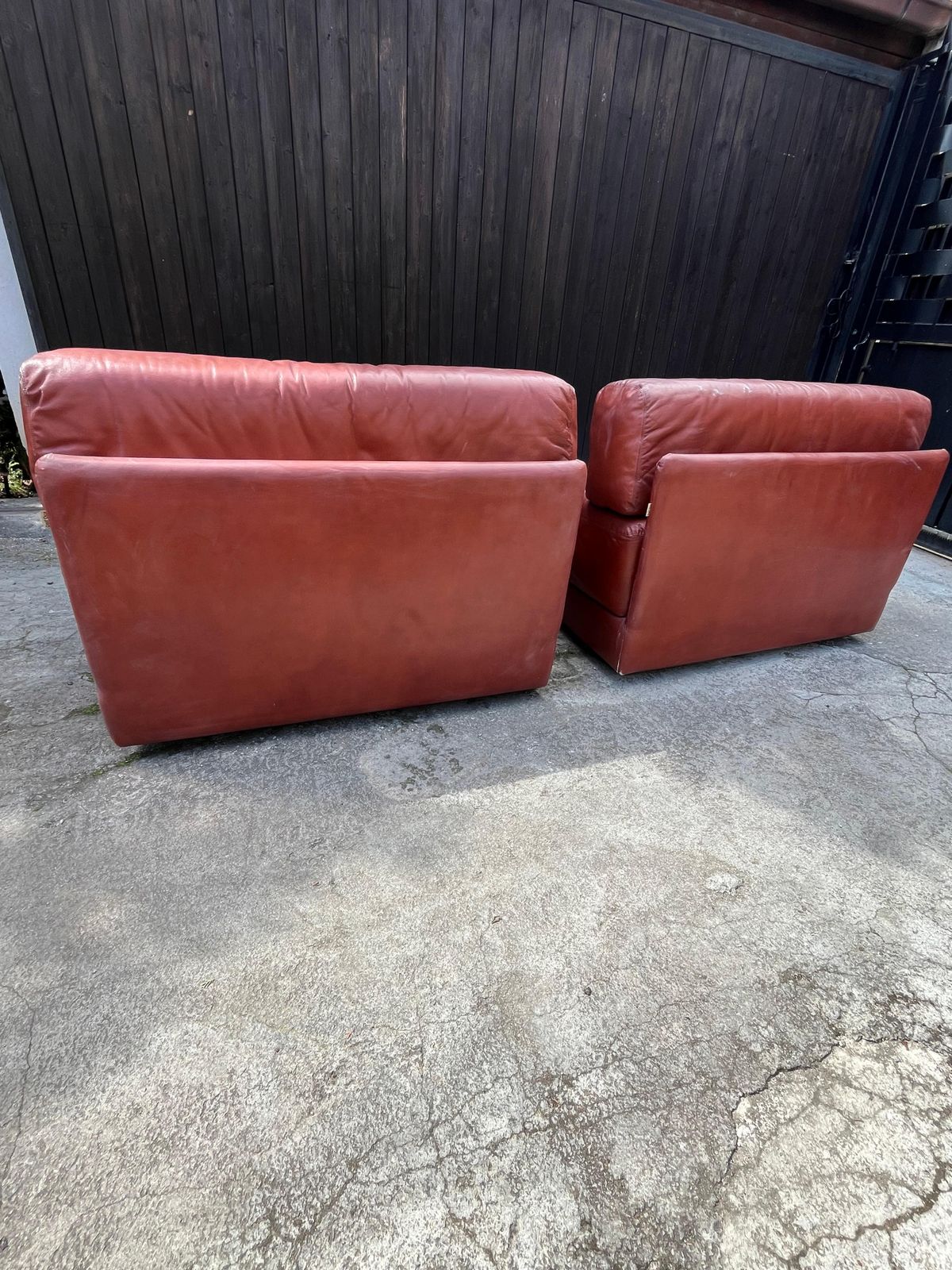 photo for sale Set Of 2 Mid Century Leather Armchairs Dall'oca Italian Design 1970s